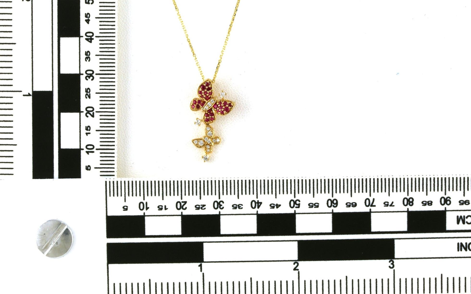 Butterfly Ruby and Diamond Necklace in Yellow Gold (0.36cts TWT) scale