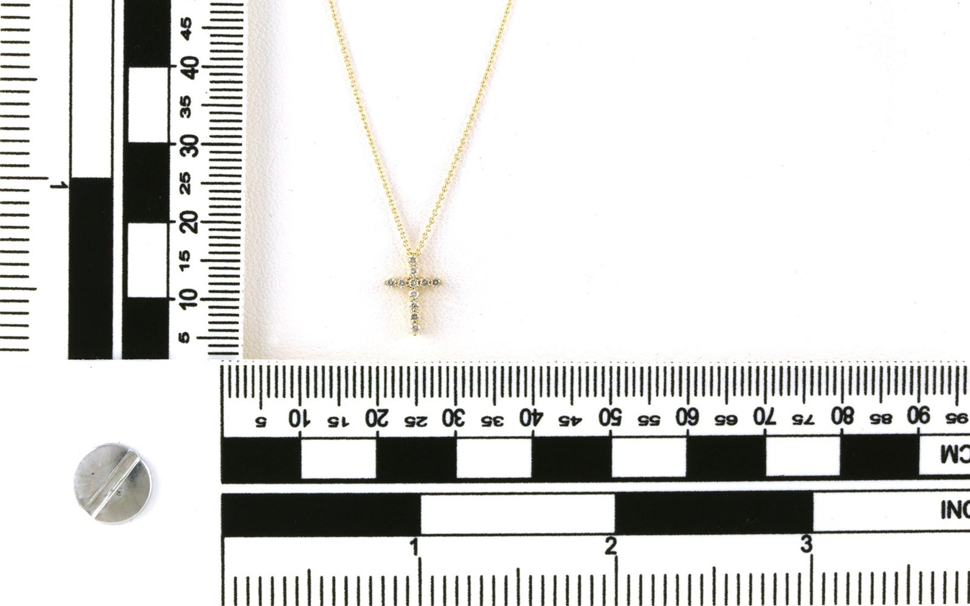 Prong-Set Diamond Cross Necklace in Yellow Gold (0.10cts TWT) scale
