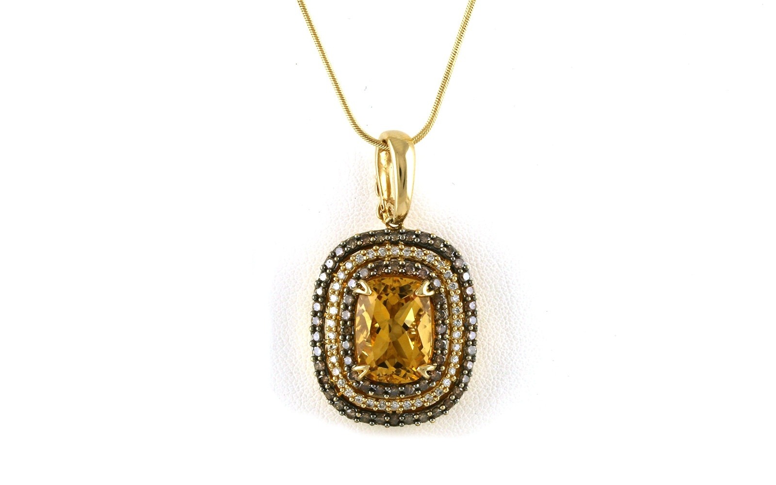 Estate Piece: Levian Triple Halo Citrine and Chocolate Diamond Necklace in Yellow Gold (8.0cts TWT)