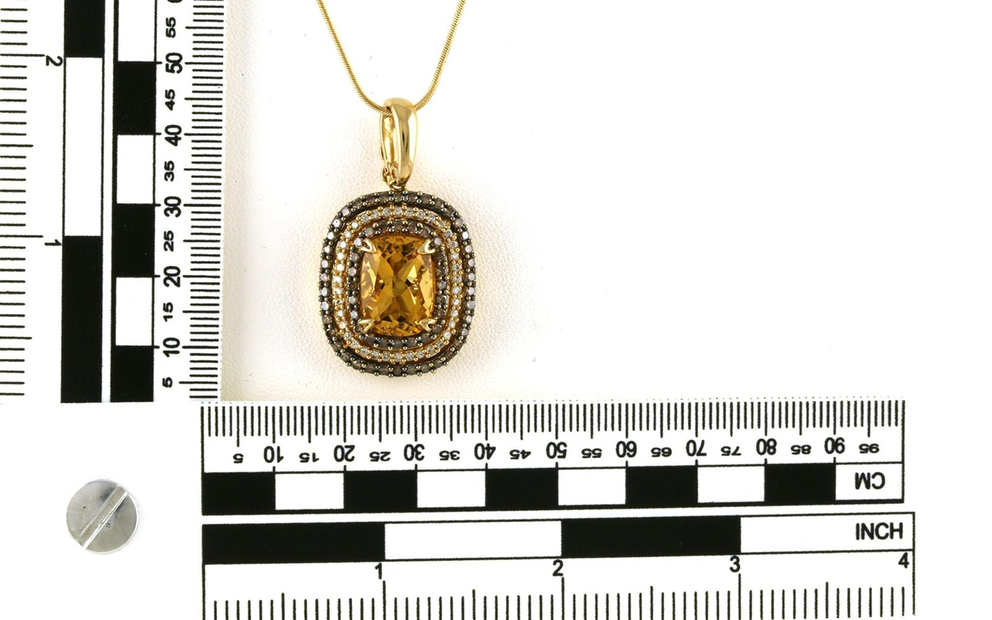 Estate Piece: Levian Triple Halo Citrine and Chocolate Diamond Necklace in Yellow Gold (8.0cts TWT) scale