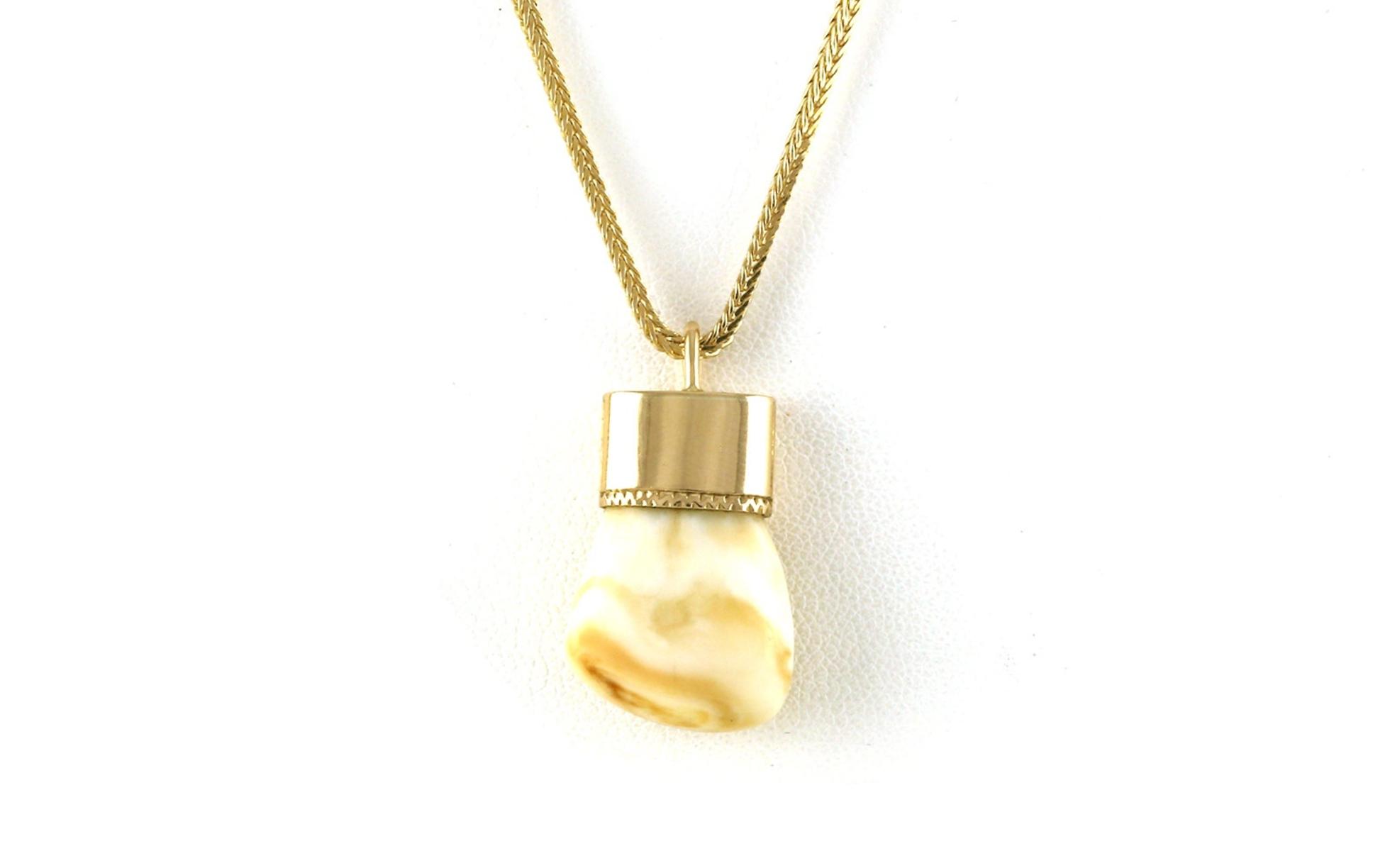 Estate Piece: Elk Ivory Capped Necklace in Yellow Gold
