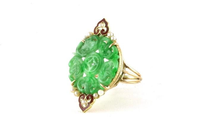 content/products/Estate Piece: Carved Jane and Pearl Ring in Yellow Gold