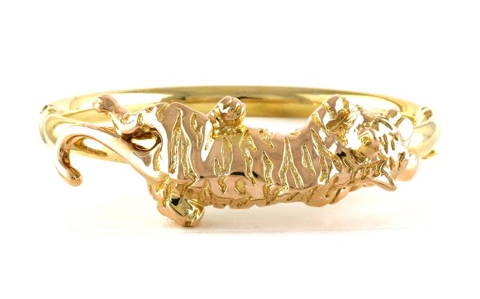 content/products/Estate Piece: Hinged Tiger Band Bracelet with Emerald Eyes in Yellow Gold (0.06cts TWT)