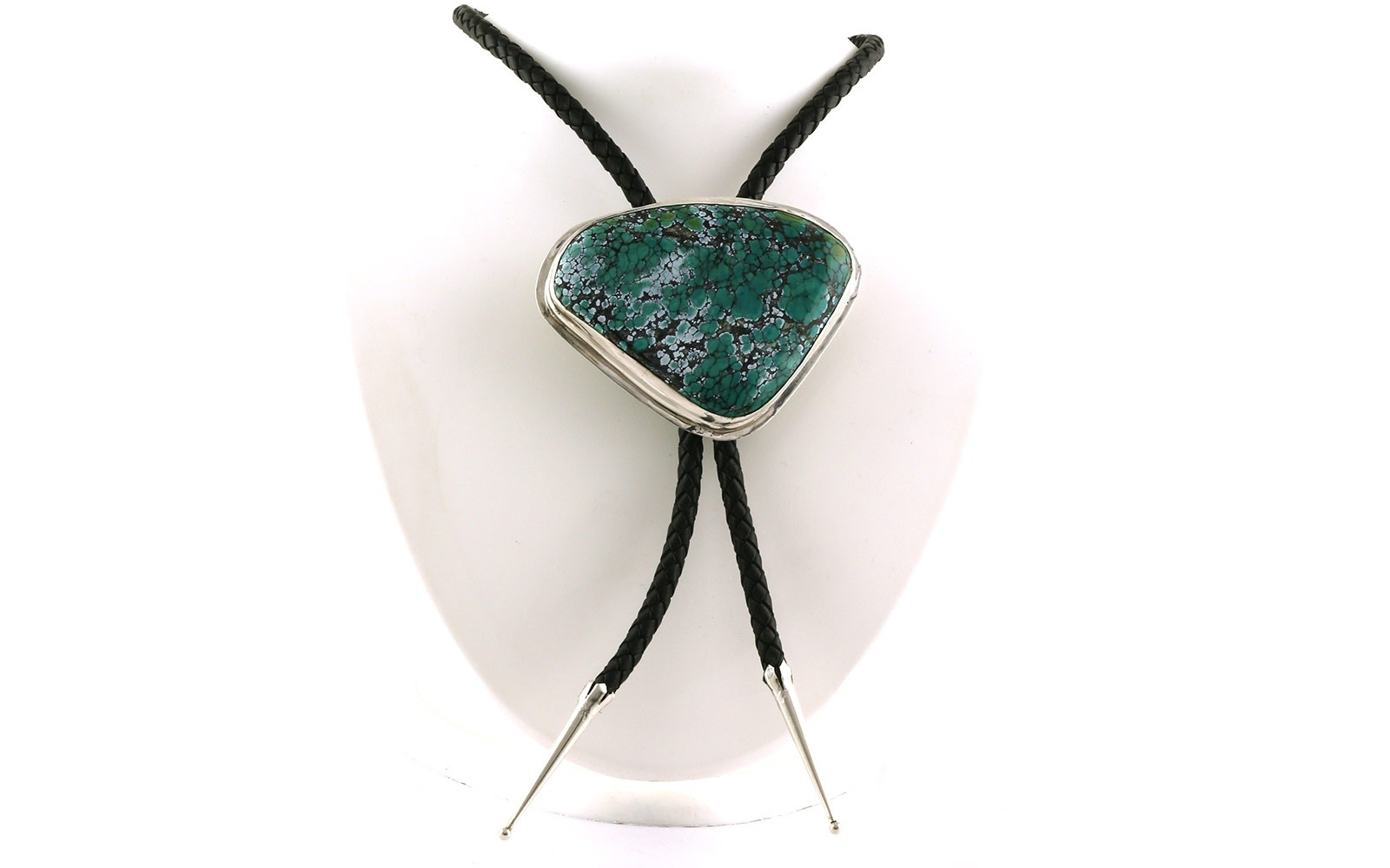Estate Piece: Triangular Turquoise Bezel-Set Bolo in Sterling Silver