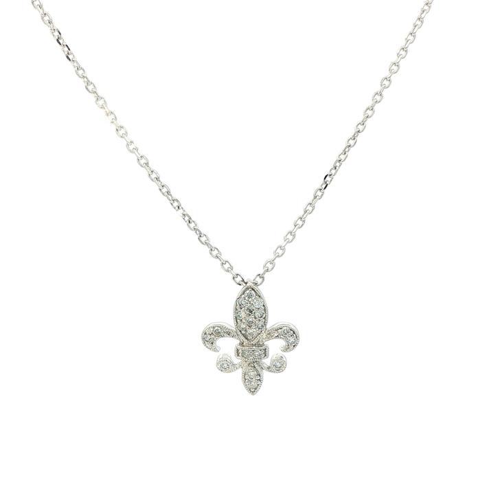 content/products/Estate Piece: Diamond Pave Fleur De Lis Necklace in White Gold (0.25cts TWT)