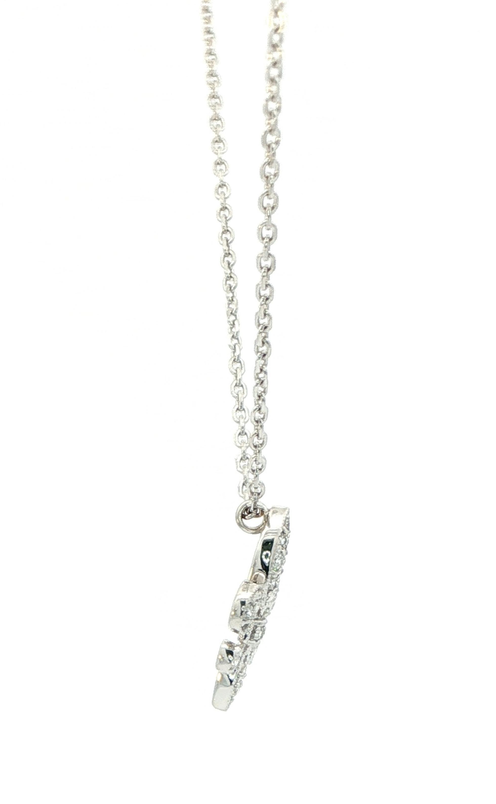 Estate Piece: Diamond Pave Fleur De Lis Necklace in White Gold (0.25cts TWT) side