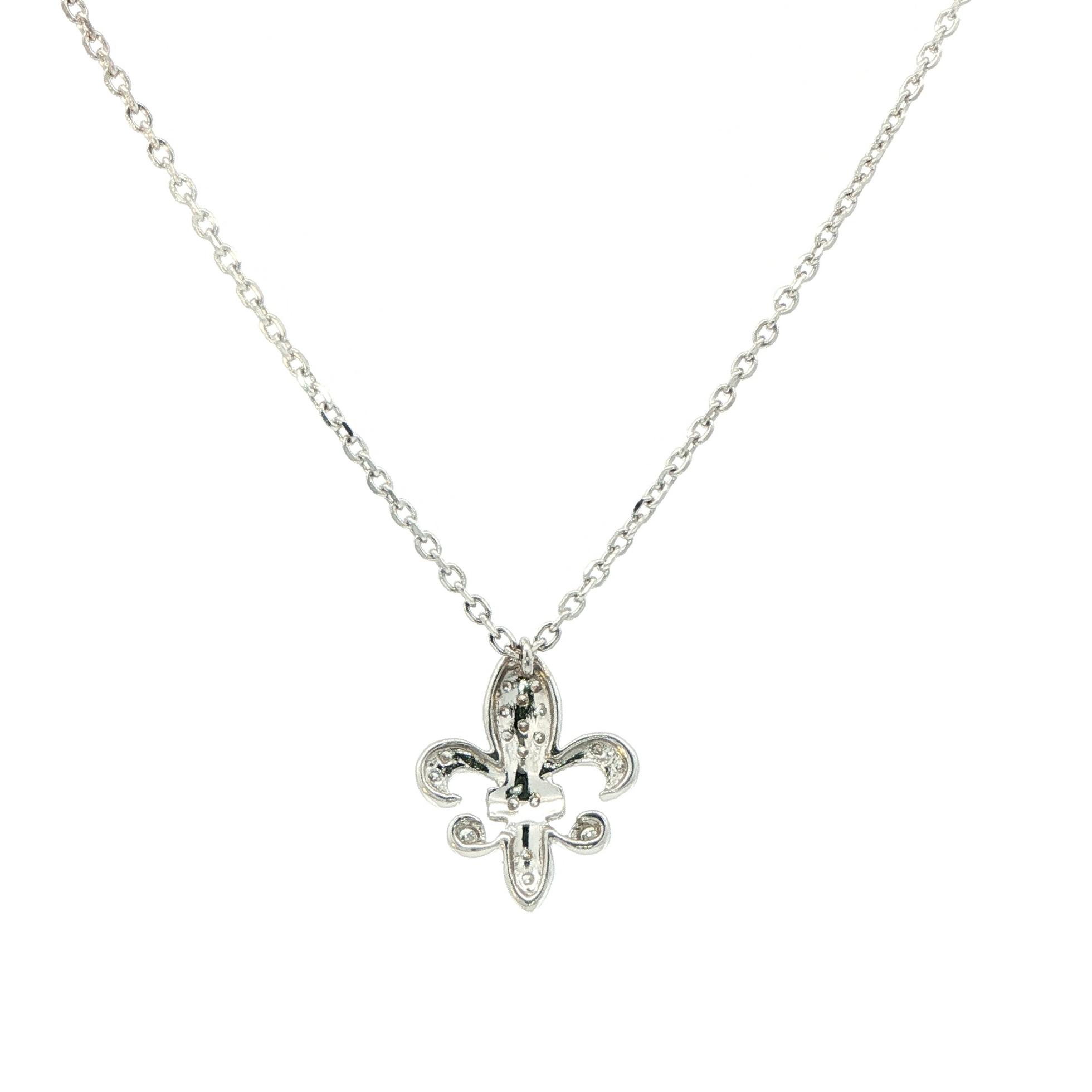 Estate Piece: Diamond Pave Fleur De Lis Necklace in White Gold (0.25cts TWT) back