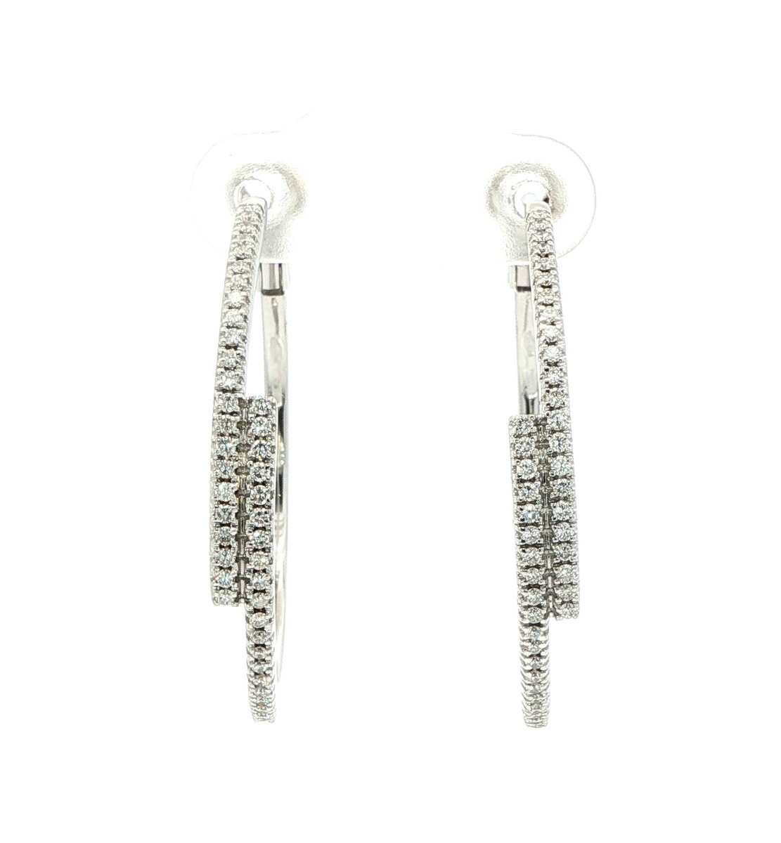 Estate Piece: 2-Rox Overlap Diamond Hoop Earrings in White Gold (1.00cts TWT)