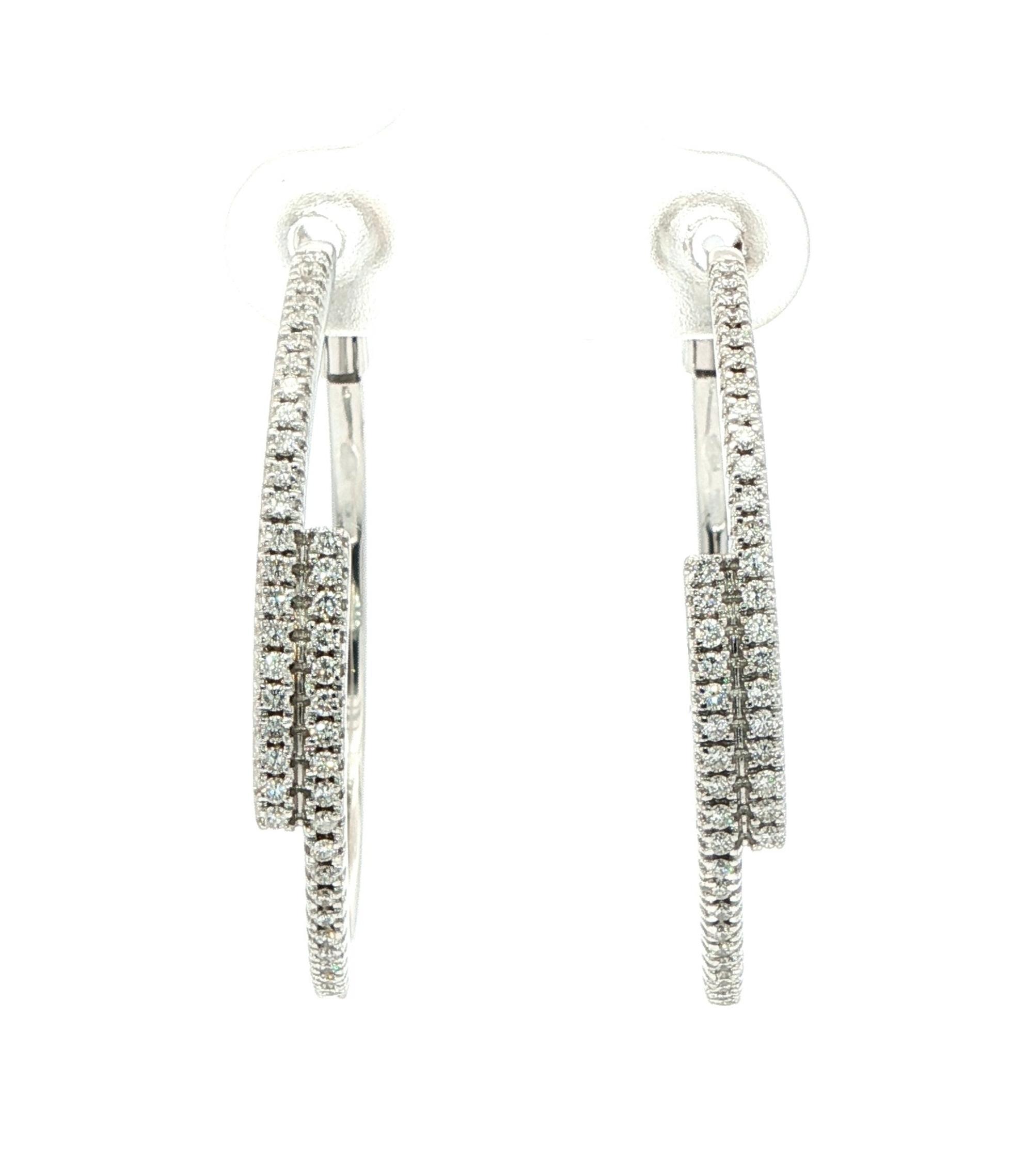 Estate Piece: 2-Rox Overlap Diamond Hoop Earrings in White Gold (1.00cts TWT)