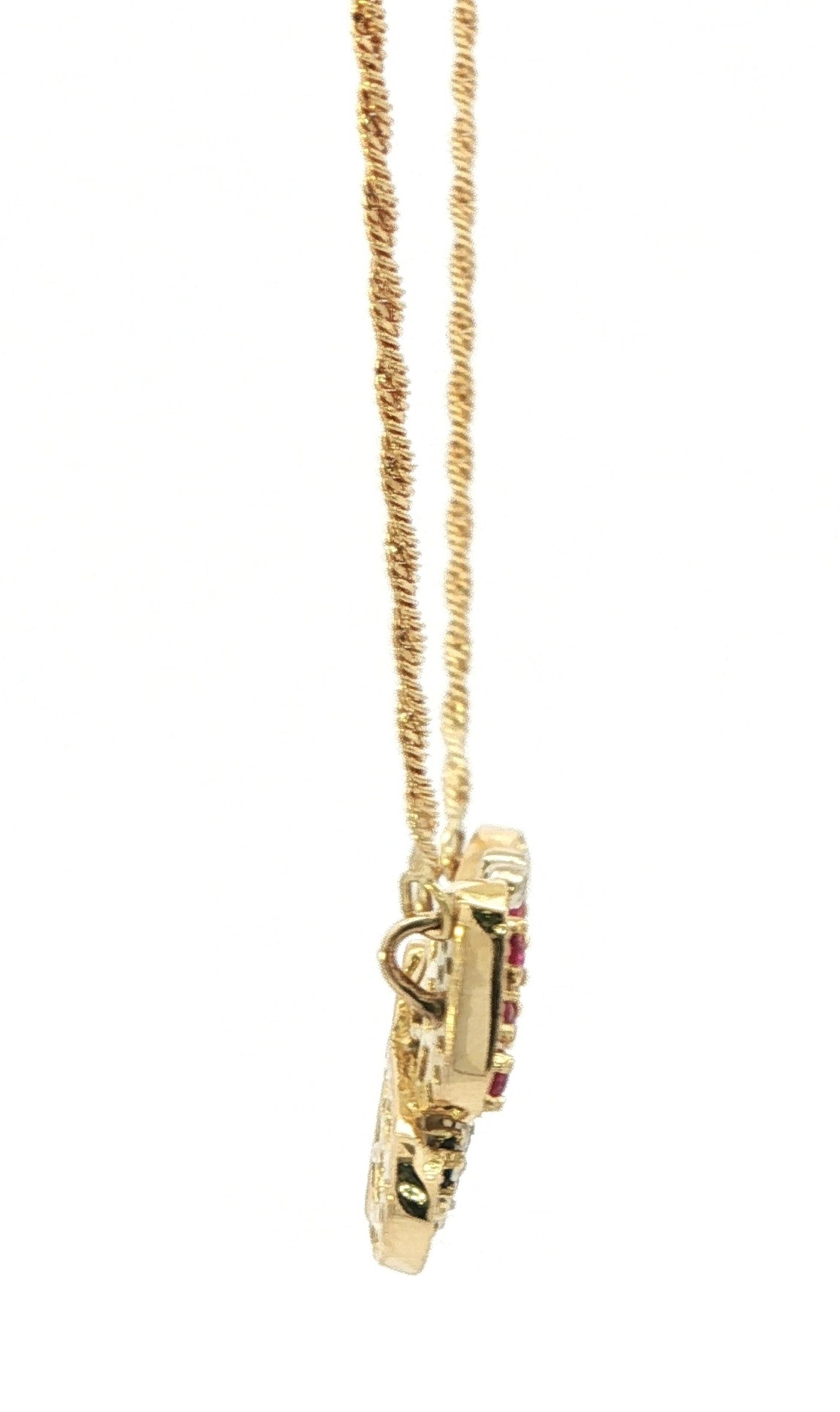 Estate Piece: Butterfly with Diamonds, Rubies, Sapphires, and Emeralds Necklace in Yellow Gold (0.48cts TWT) side