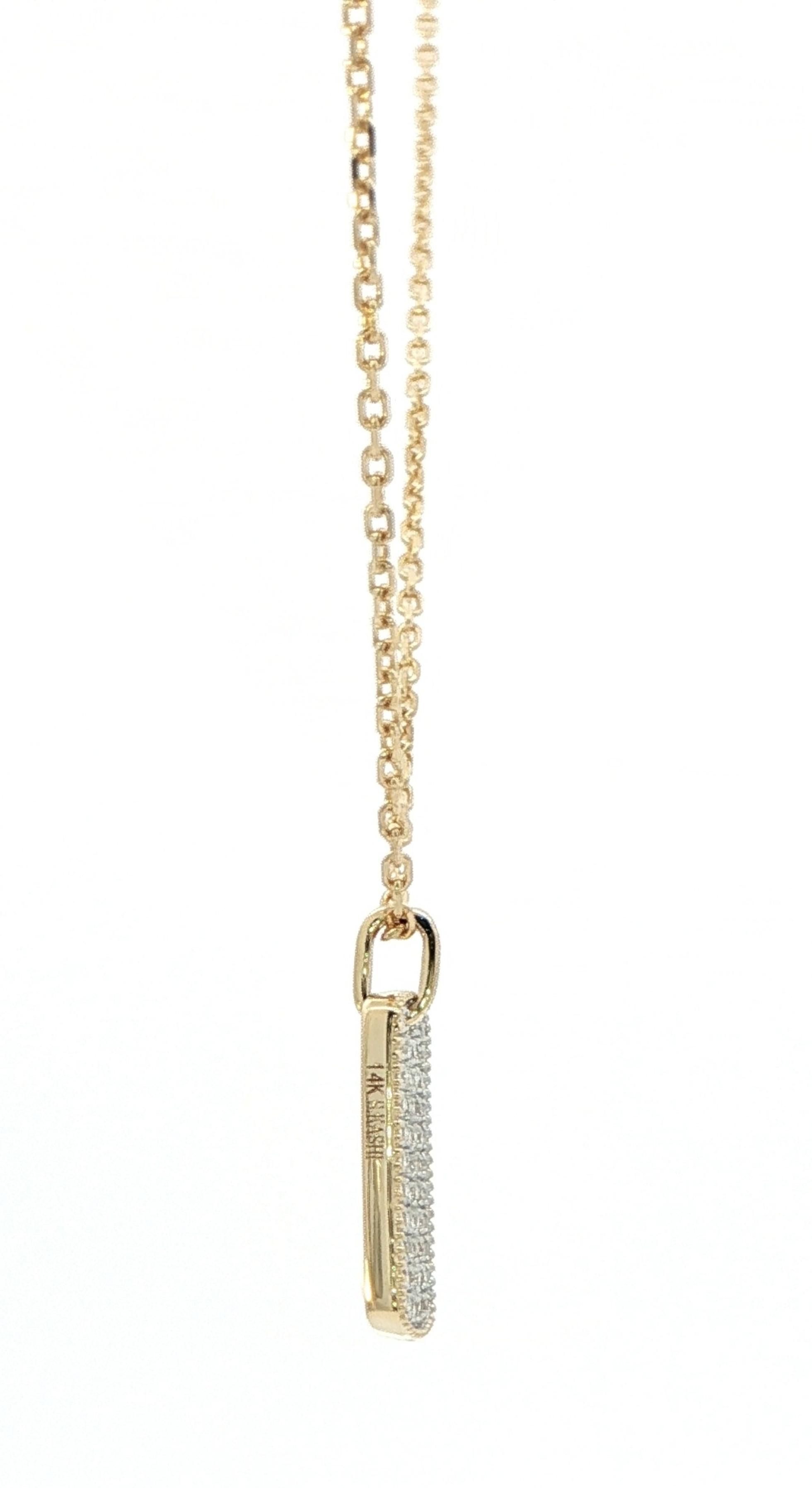 Diamond Pave Dog Tag Necklace in Yellow Gold (0.20cts TWT) side