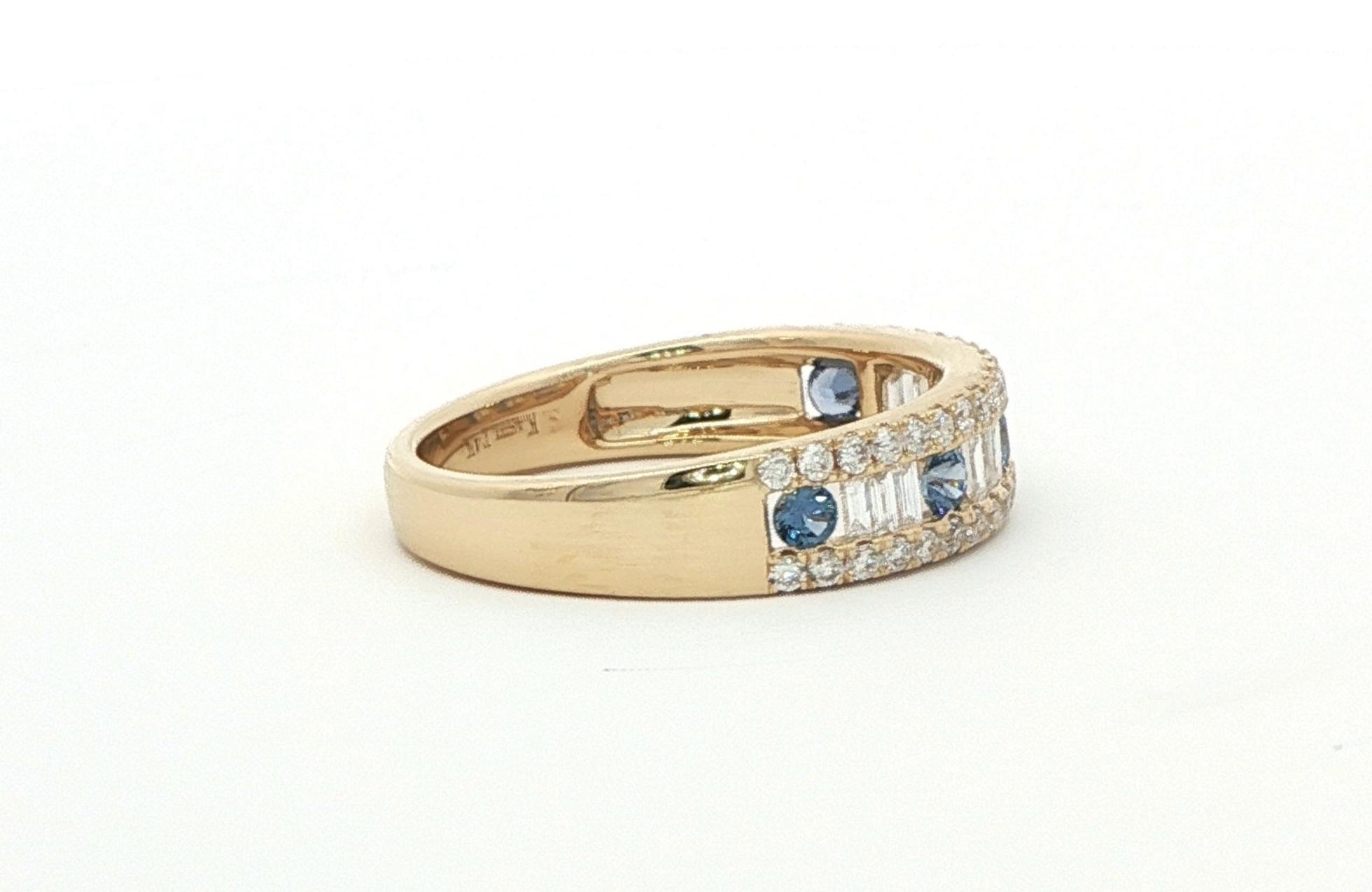 3-Row Montana Yogo Sapphire and Diamond Ring in Yellow Gold (0.76cts TWT) side