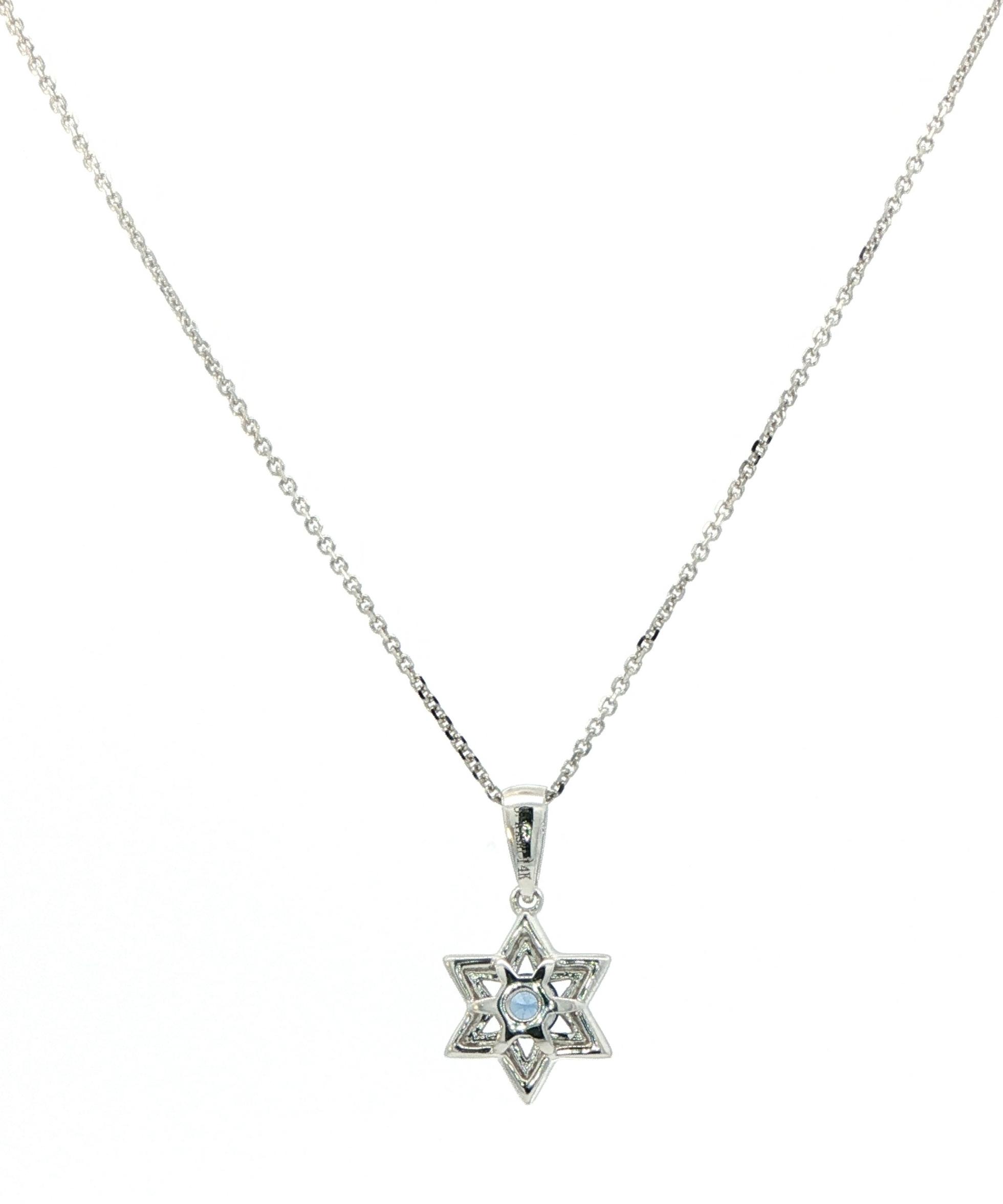 Star of David Montana Yogo Sapphire and Diamond Necklace in White Gold (0.28cts TWT) back
