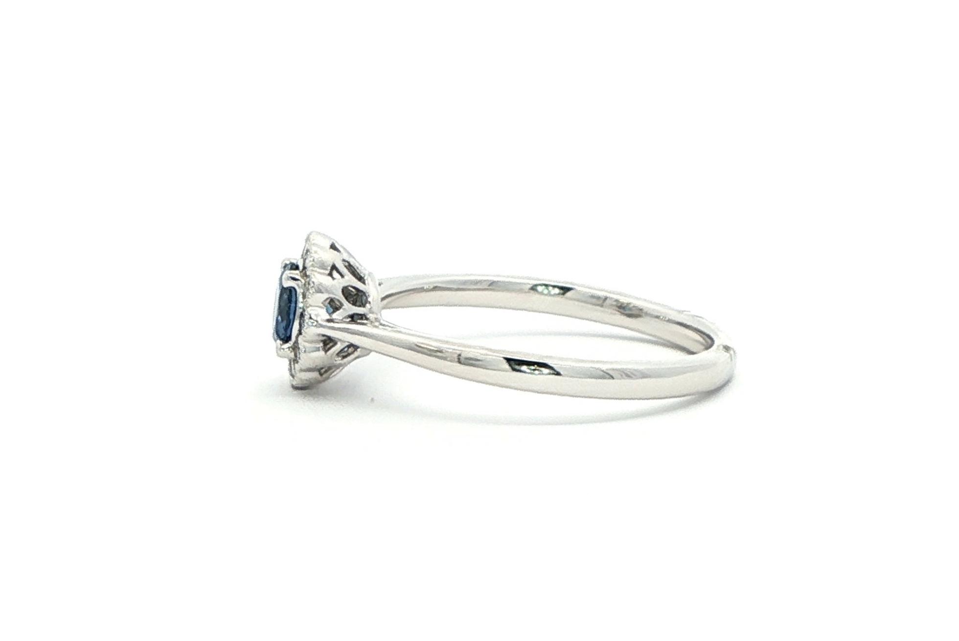 Montana Yogo Sapphire and Diamond Halo with Milgrain Ring in White Gold (0.57cts TWT) side