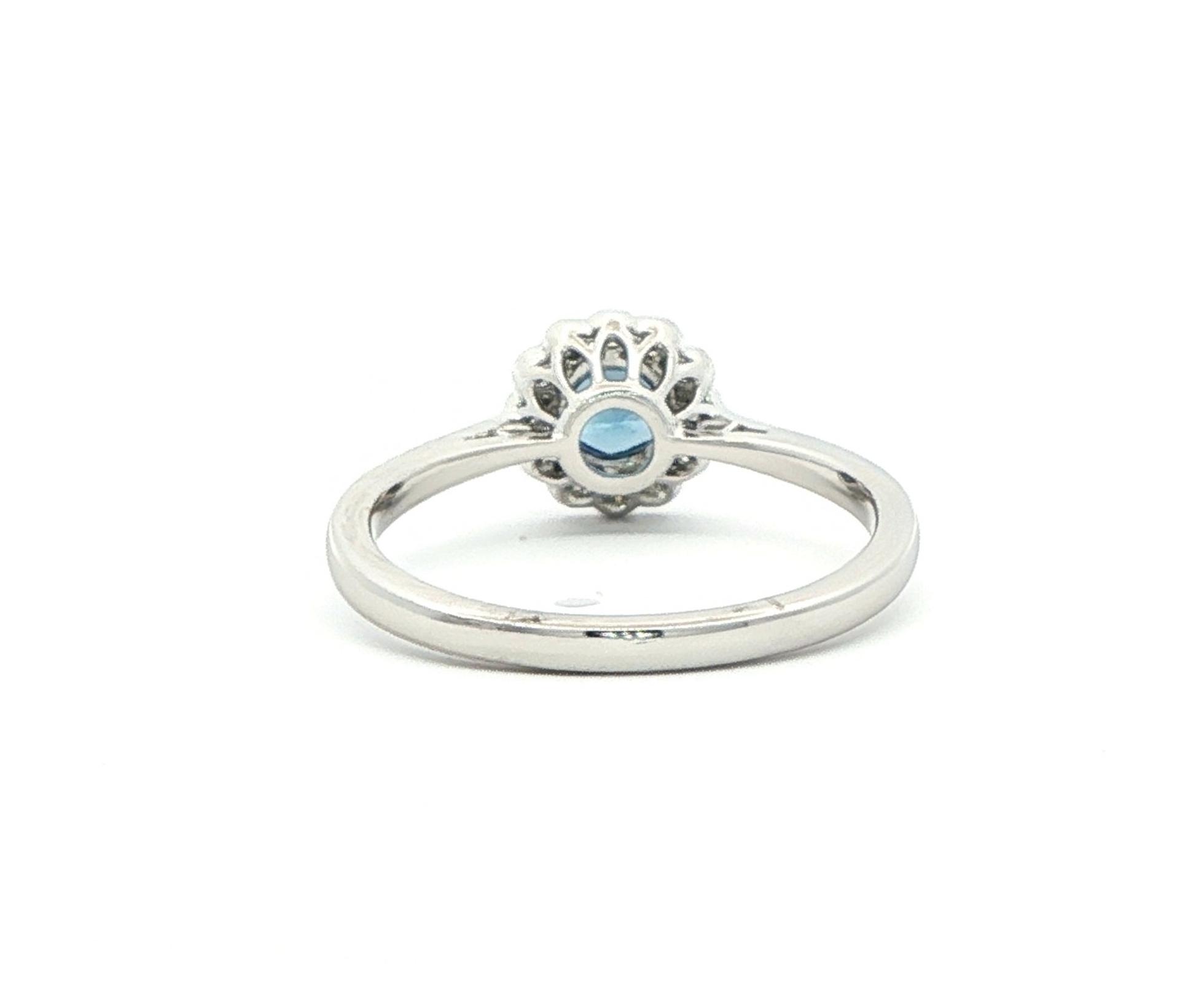 Montana Yogo Sapphire and Diamond Halo with Milgrain Ring in White Gold (0.57cts TWT) back