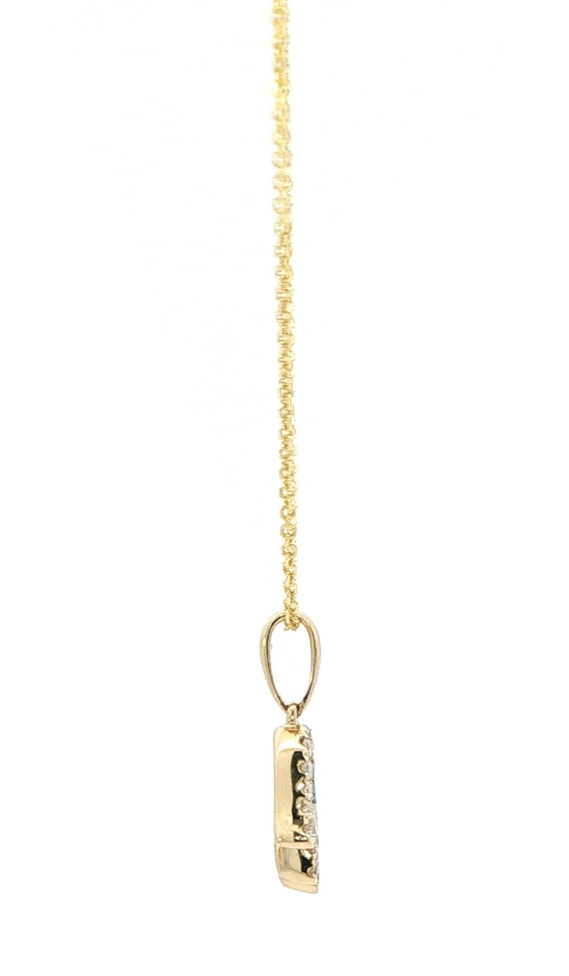 Montana Yogo Sapphire and Diamond Pave Hamsa Necklace in Yellow Gold (0.27cts TWT) side