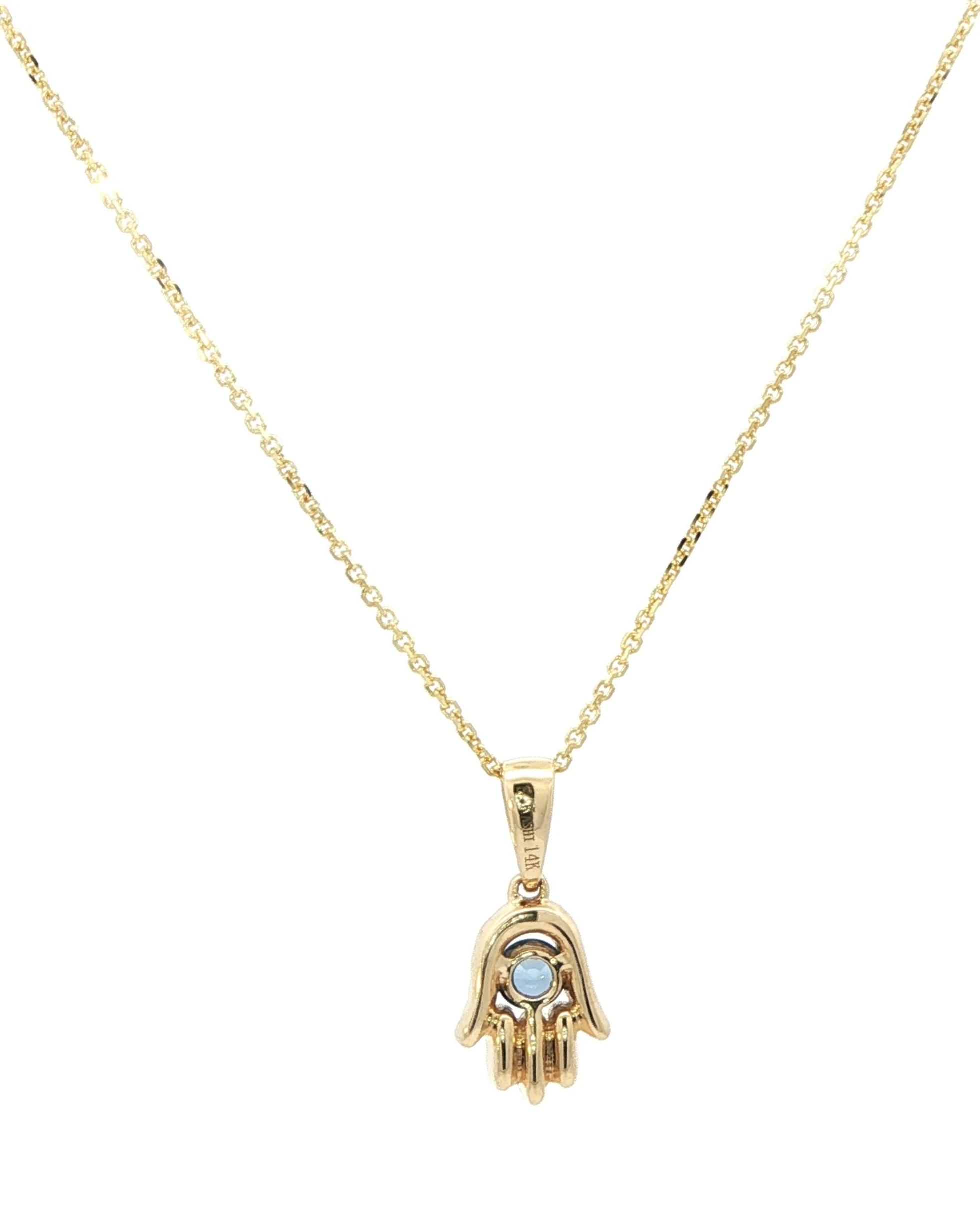 Montana Yogo Sapphire and Diamond Pave Hamsa Necklace in Yellow Gold (0.27cts TWT) back