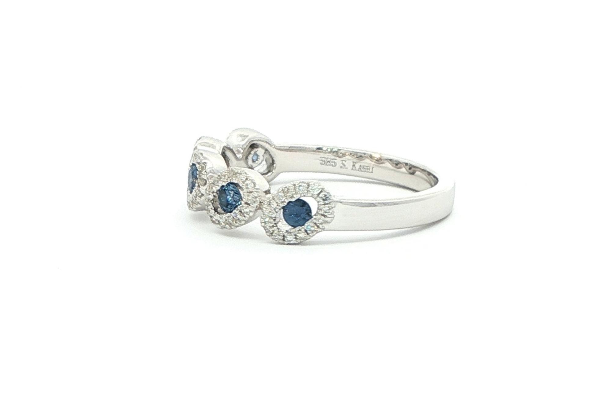 5-Stone Tilter Oval Montana Yogo Sapphire and Diamond Halo Ring in White Gold (0.65cts TWT) side