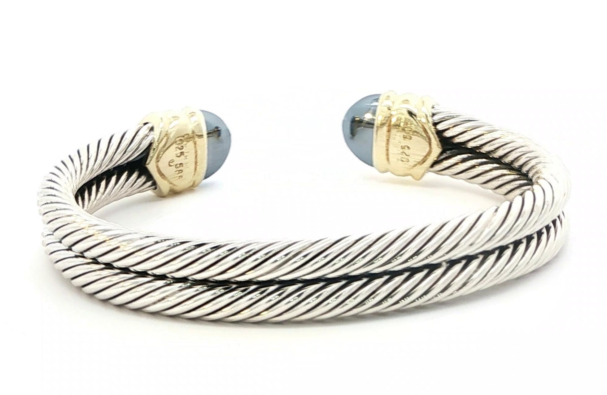 Estate Piece: David Yurman Two Tone Hematite and Garnet Cuff Bracelet in Sterling Silver and Yellow Gold back