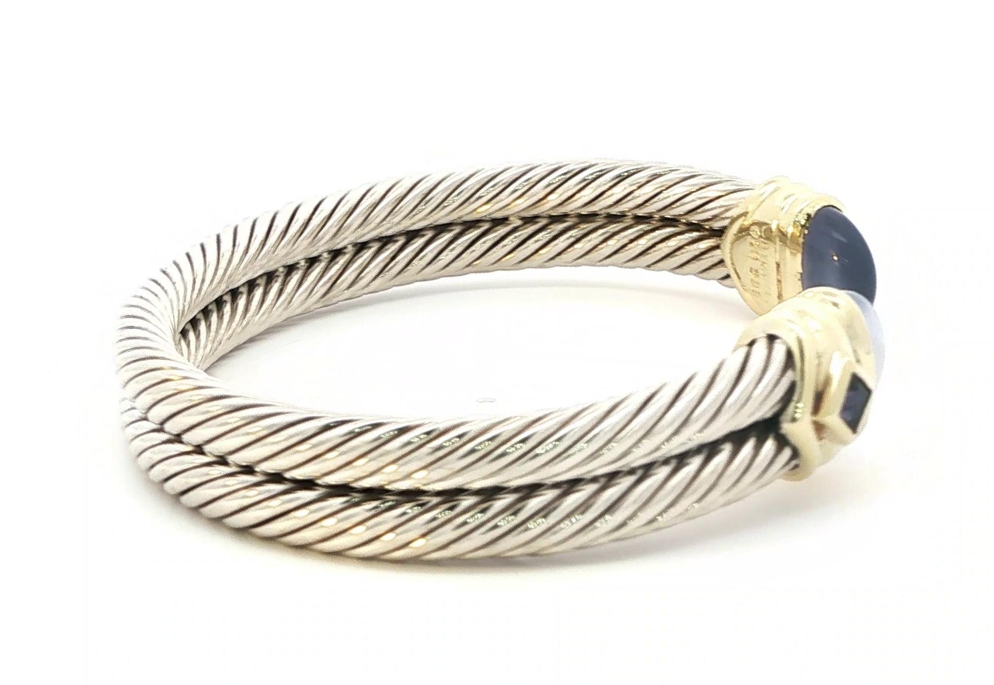 Estate Piece: David Yurman Two Tone Chalcedony and Amethyst Cuff Bracelet in Sterling Silver and Yellow Gold side