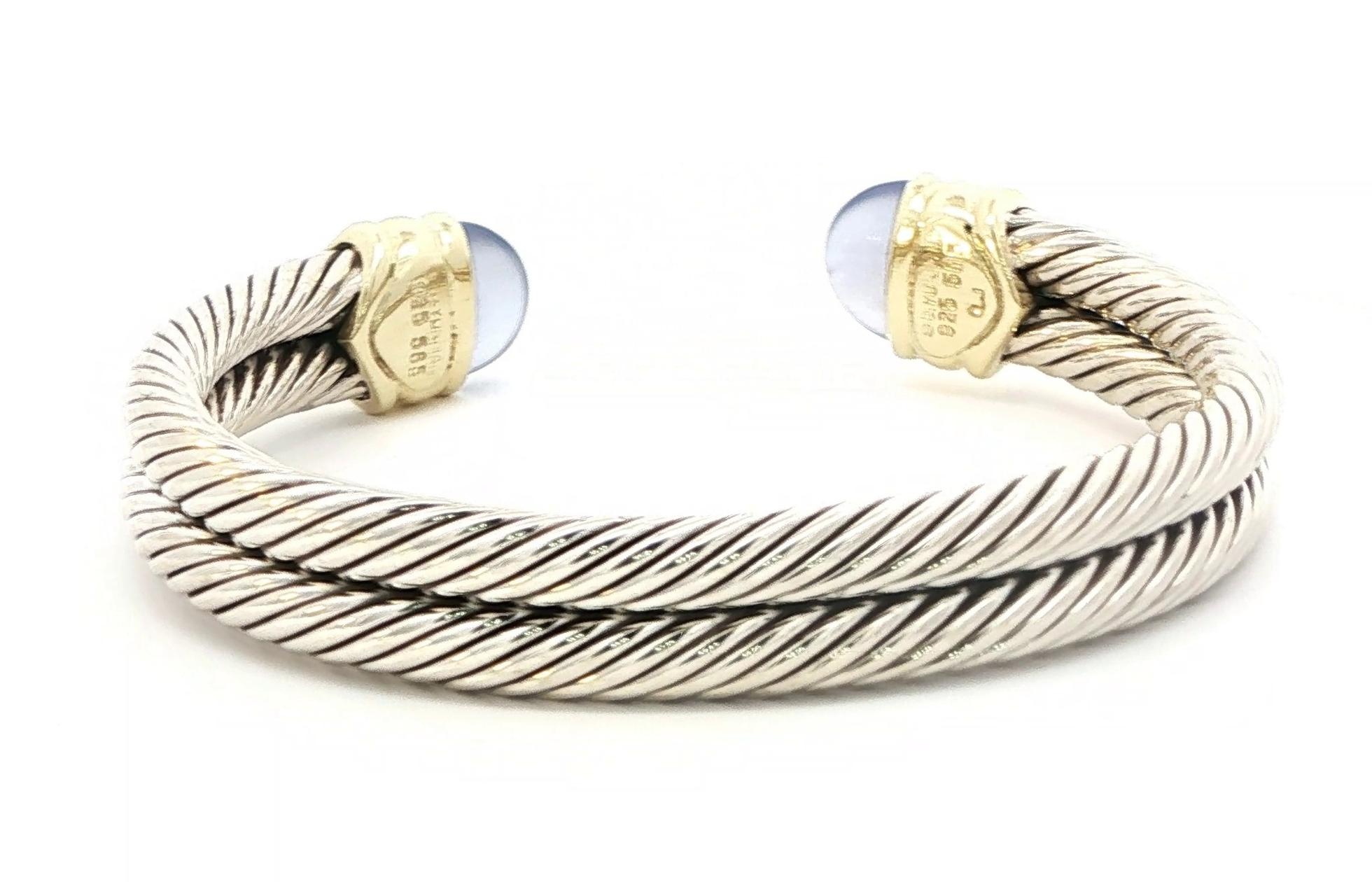 Estate Piece: David Yurman Two Tone Chalcedony and Amethyst Cuff Bracelet in Sterling Silver and Yellow Gold back