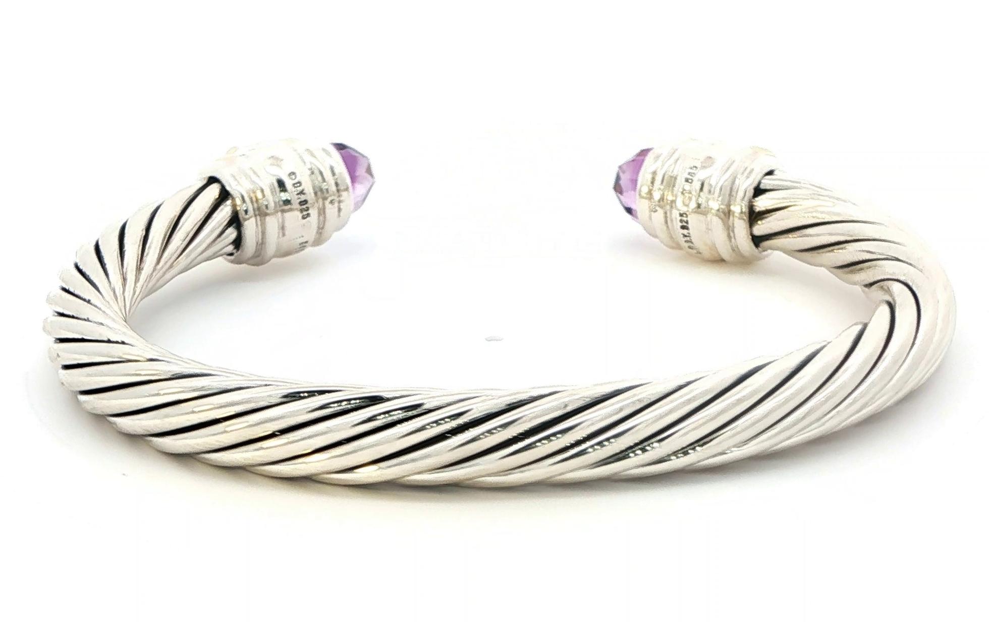 Estate Piece: David Yurman Two Tone Amethyst and Tourmaline Cuff Bracelet in Sterling Silver and Yellow Gold back