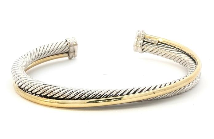 content/products/Estate Piece: David Yurman Two Tone Cross-Over Cuff Bracelet in Sterling Silver and Yellow Gold