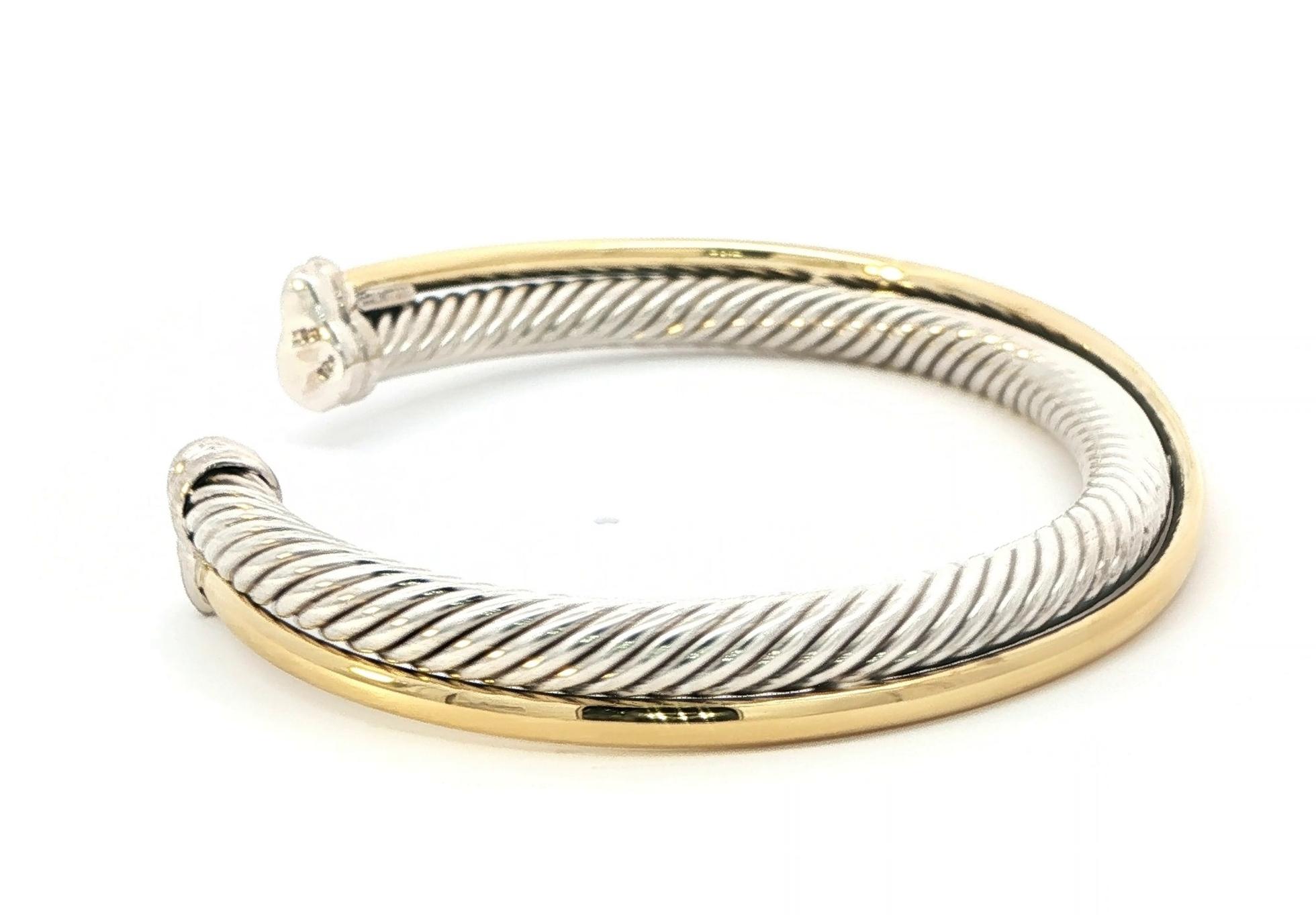 Estate Piece: David Yurman Two Tone Cross-Over Cuff Bracelet in Sterling Silver and Yellow Gold side