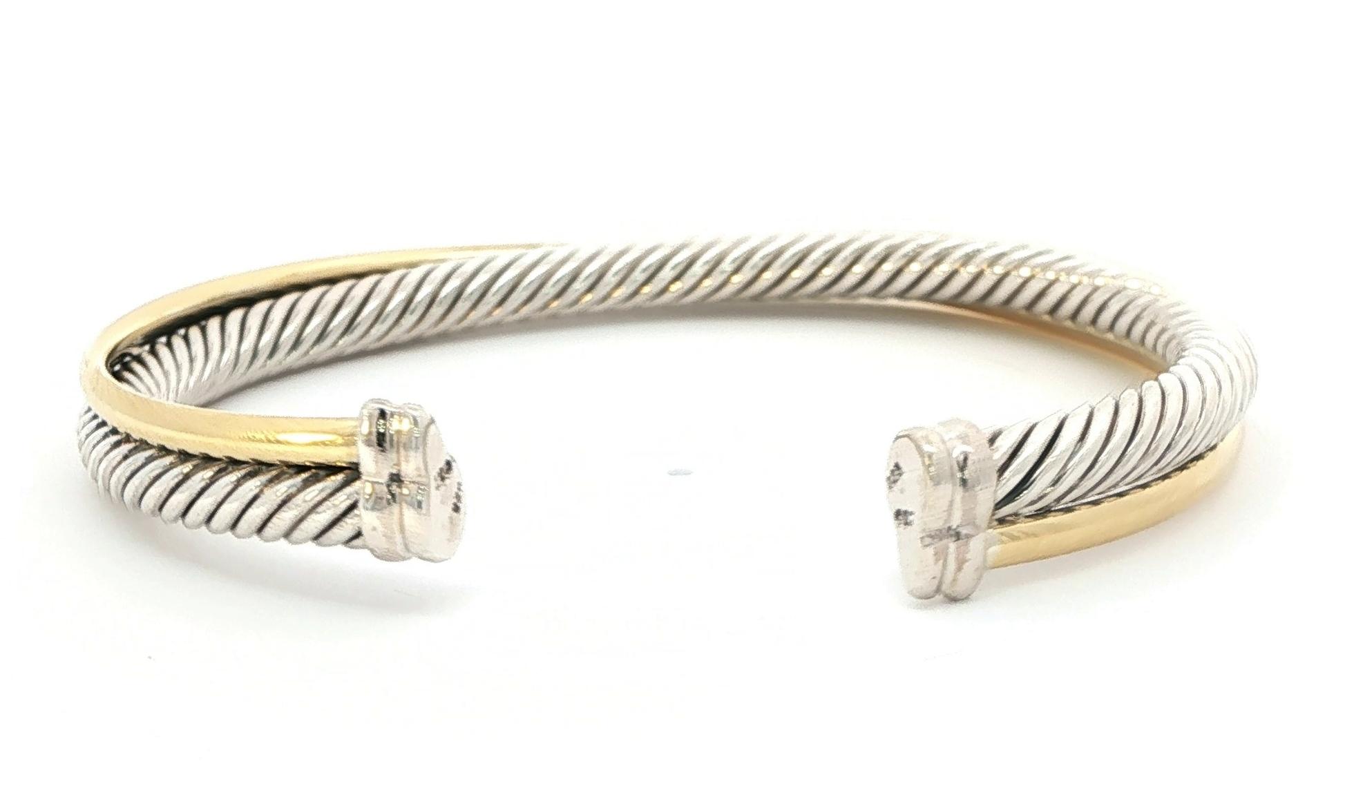 Estate Piece: David Yurman Two Tone Cross-Over Cuff Bracelet in Sterling Silver and Yellow Gold back