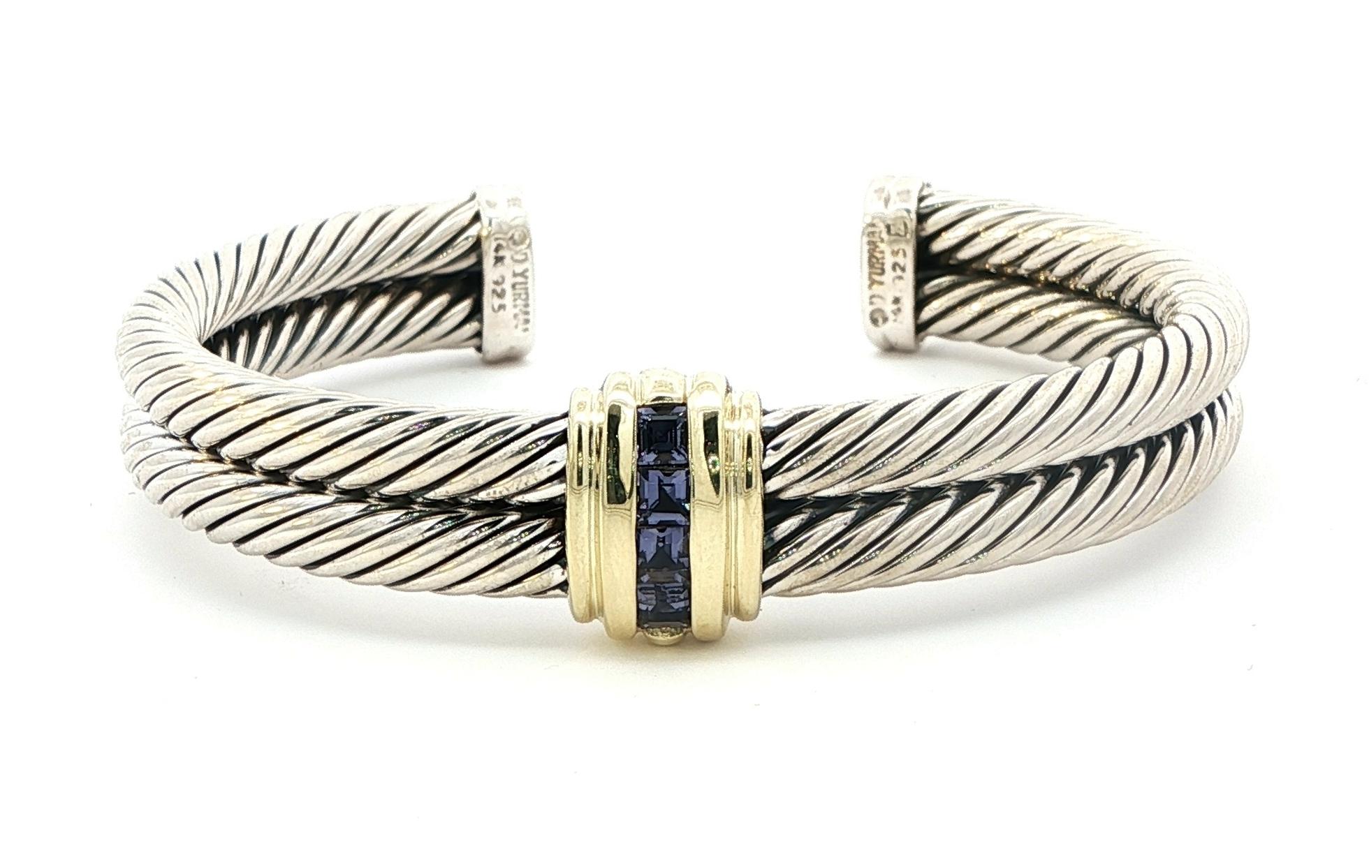 Estate Piece: David Yurman Two Tone 2-Row Amethyst Cuff Bracelet in Sterling Silver and Yellow Gold