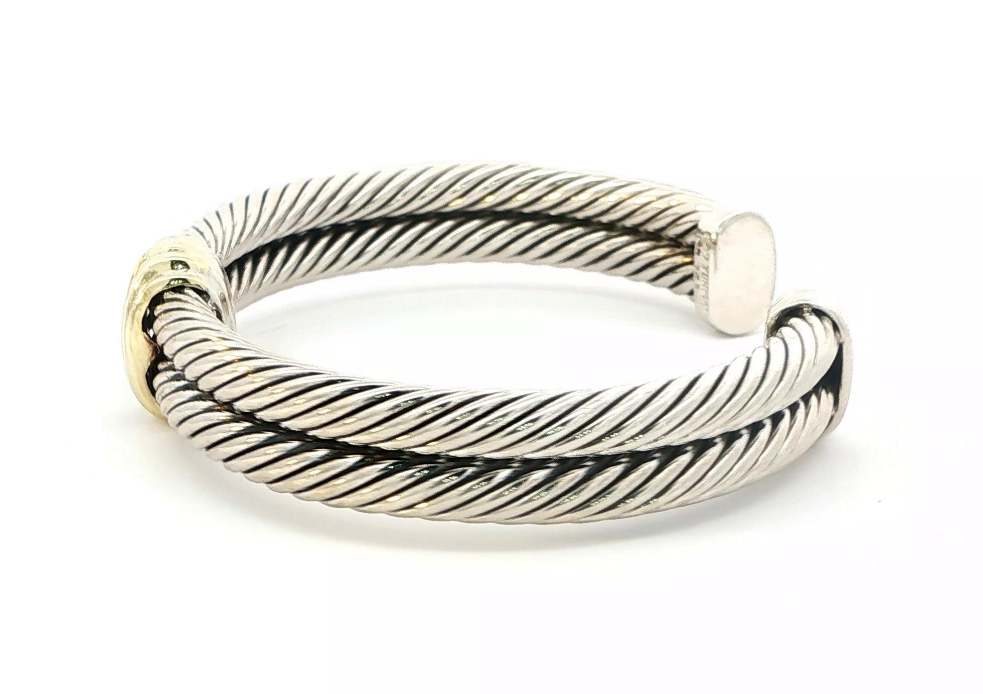 Estate Piece: David Yurman Two Tone 2-Row Amethyst Cuff Bracelet in Sterling Silver and Yellow Gold side