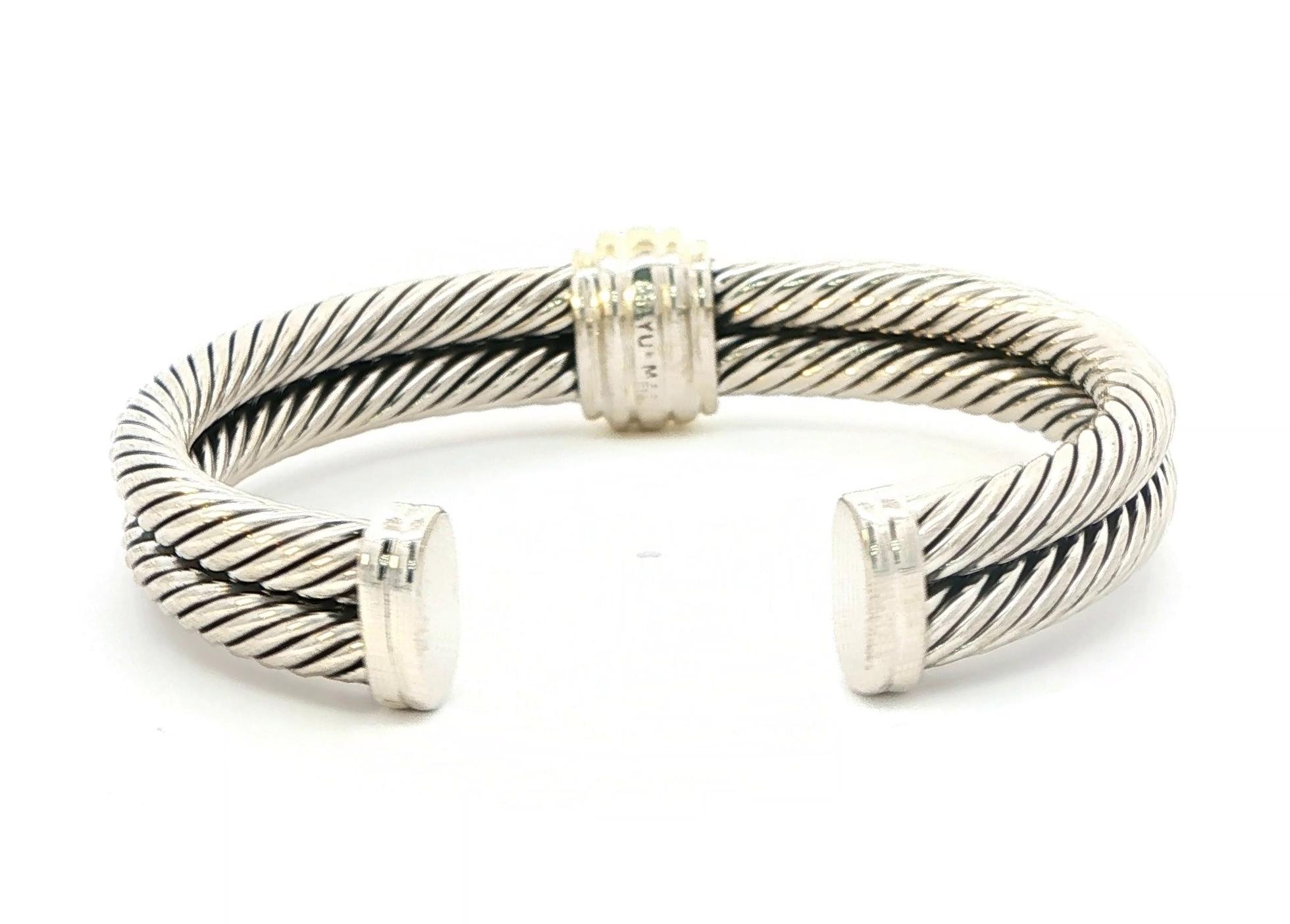 Estate Piece: David Yurman Two Tone 2-Row Amethyst Cuff Bracelet in Sterling Silver and Yellow Gold back