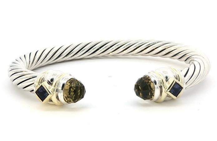 content/products/Estate Piece: David Yurman Citrine and Amethyst Rope Cuff Bracelet in Sterling Silver and Yellow Gold