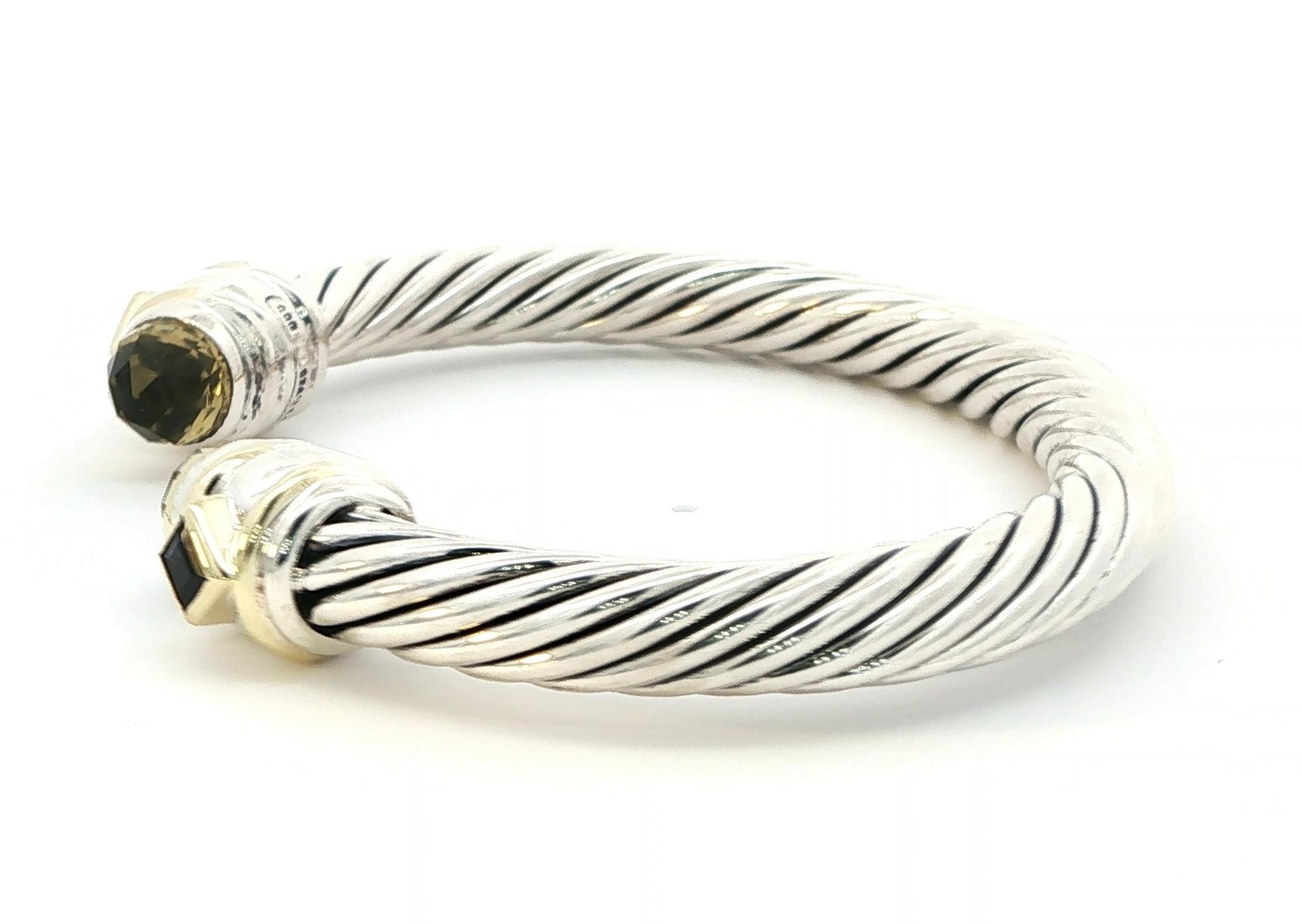 Estate Piece: David Yurman Citrine and Amethyst Rope Cuff Bracelet in Sterling Silver and Yellow Gold side