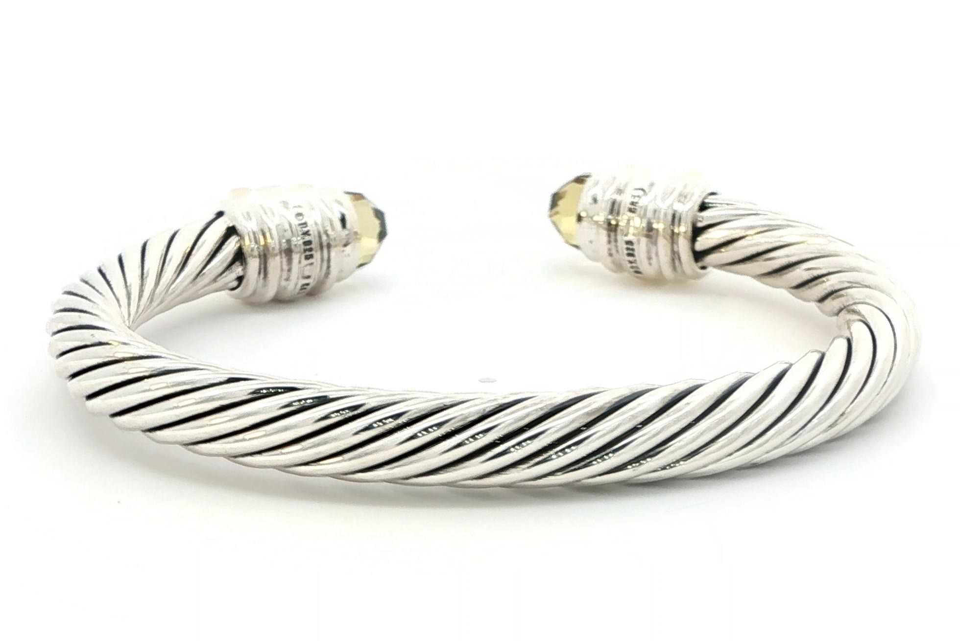Estate Piece: David Yurman Citrine and Amethyst Rope Cuff Bracelet in Sterling Silver and Yellow Gold back