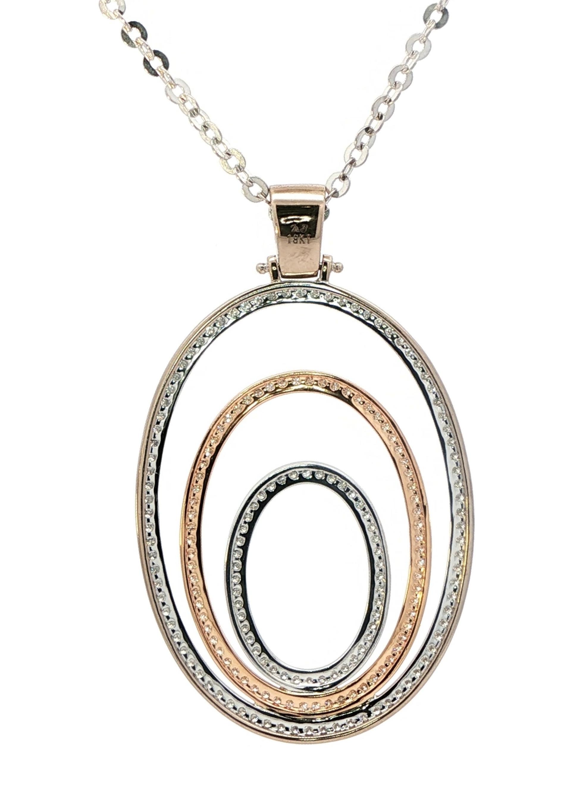 Estate Piece: Two Tone 3 Oval Diamond Pave Necklace in White and Rose Gold (1.00cts TWT) back