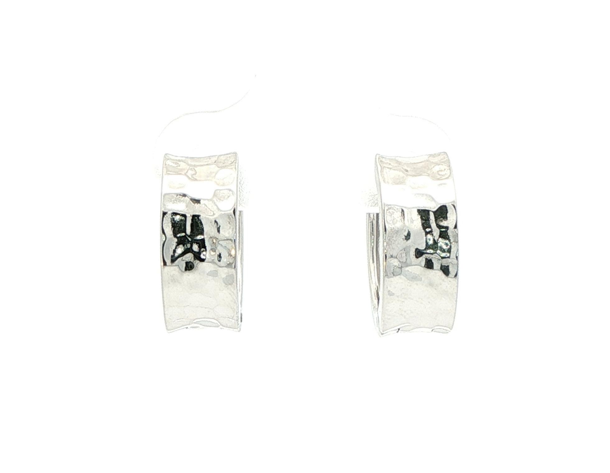 Hammered Squared-Edge Huggie Earrings in Sterling Silver