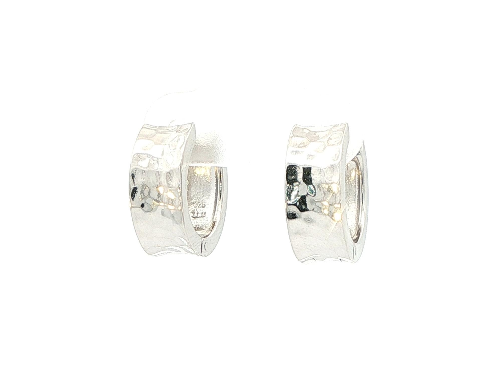 Hammered Squared-Edge Huggie Earrings in Sterling Silver back