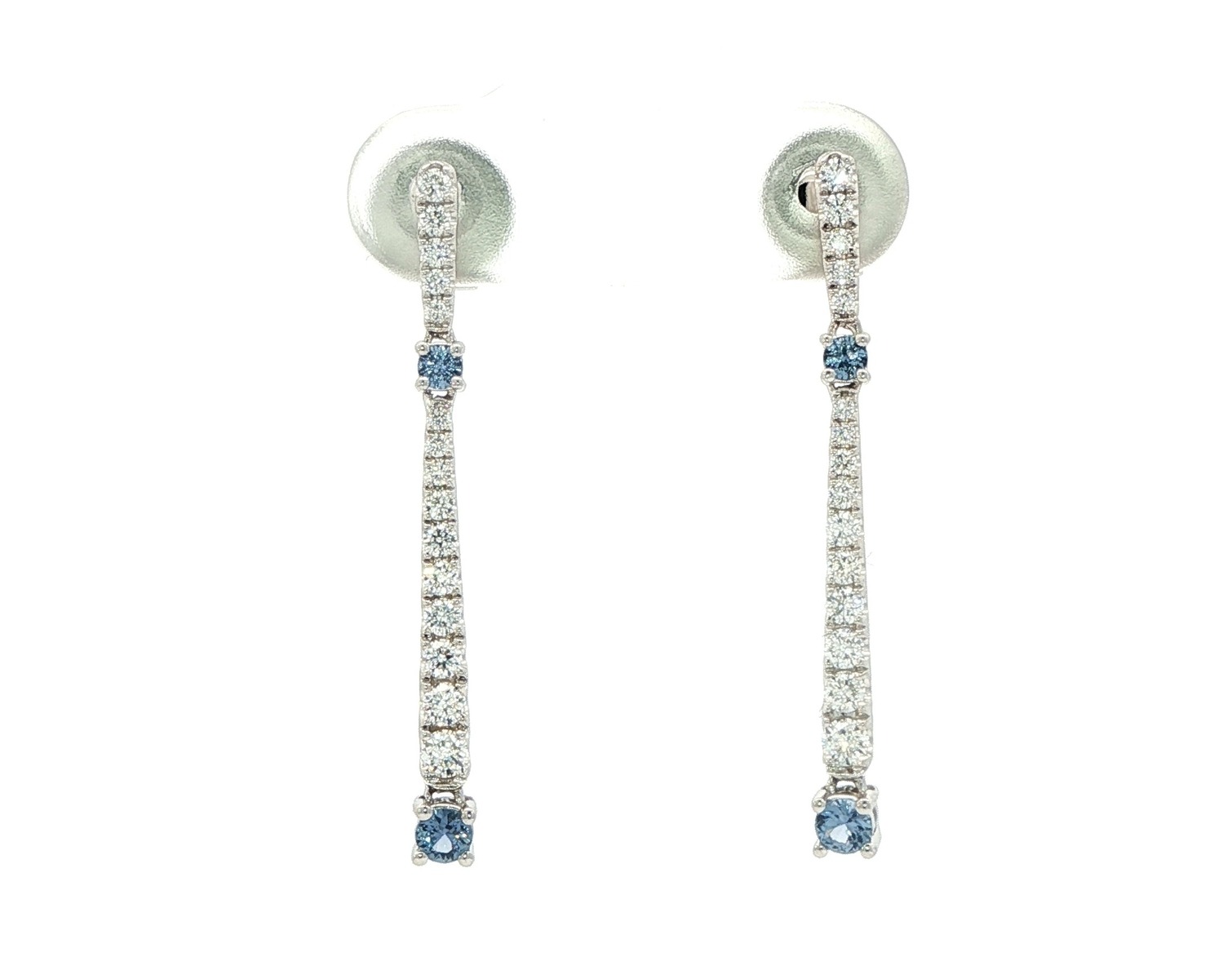 Double Drop Dangle Stuff Montana Yogo Sapphire and Diamond Earrings in White Gold (0.65cts TWT)