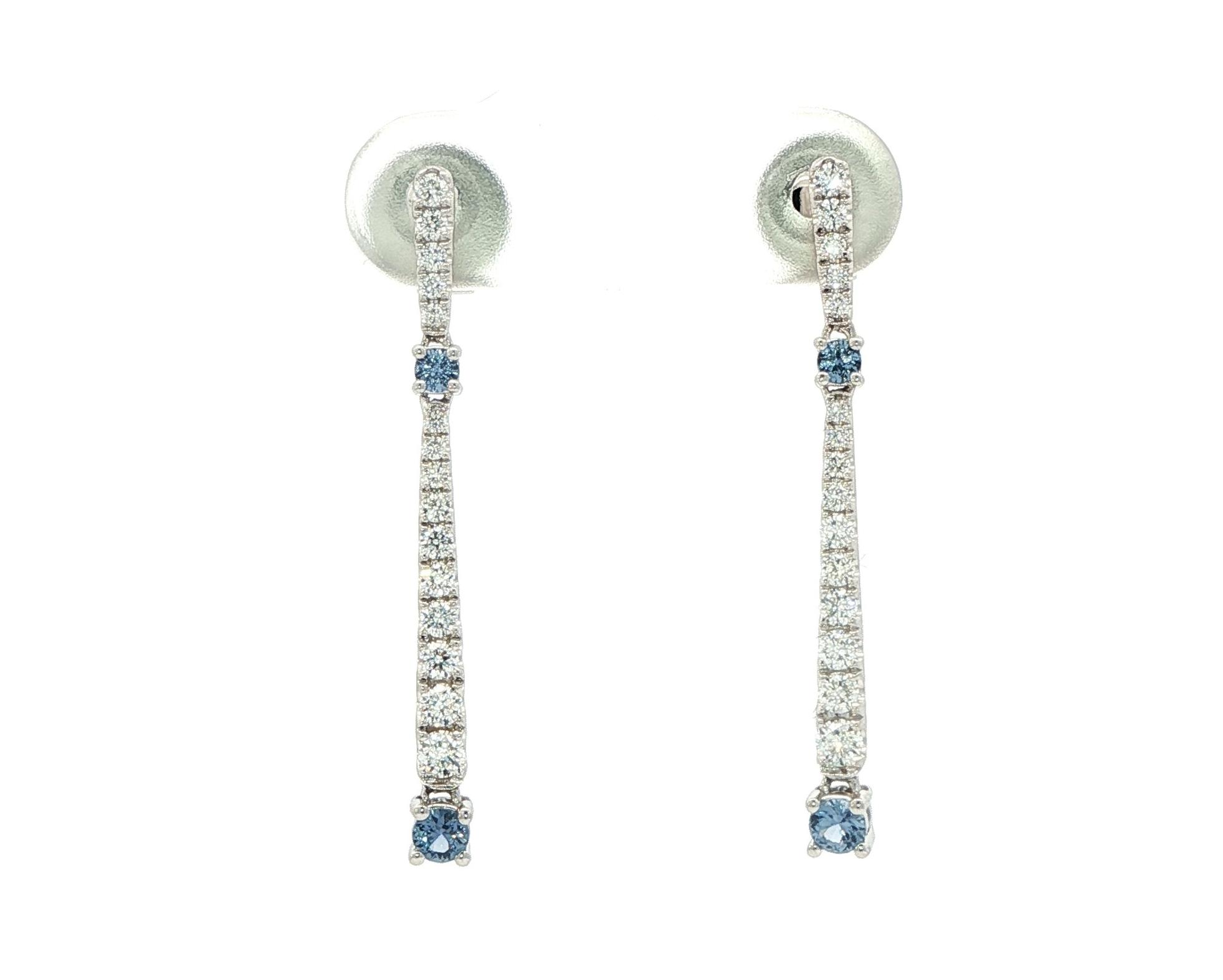 Double Drop Dangle Stuff Montana Yogo Sapphire and Diamond Earrings in White Gold (0.65cts TWT)
