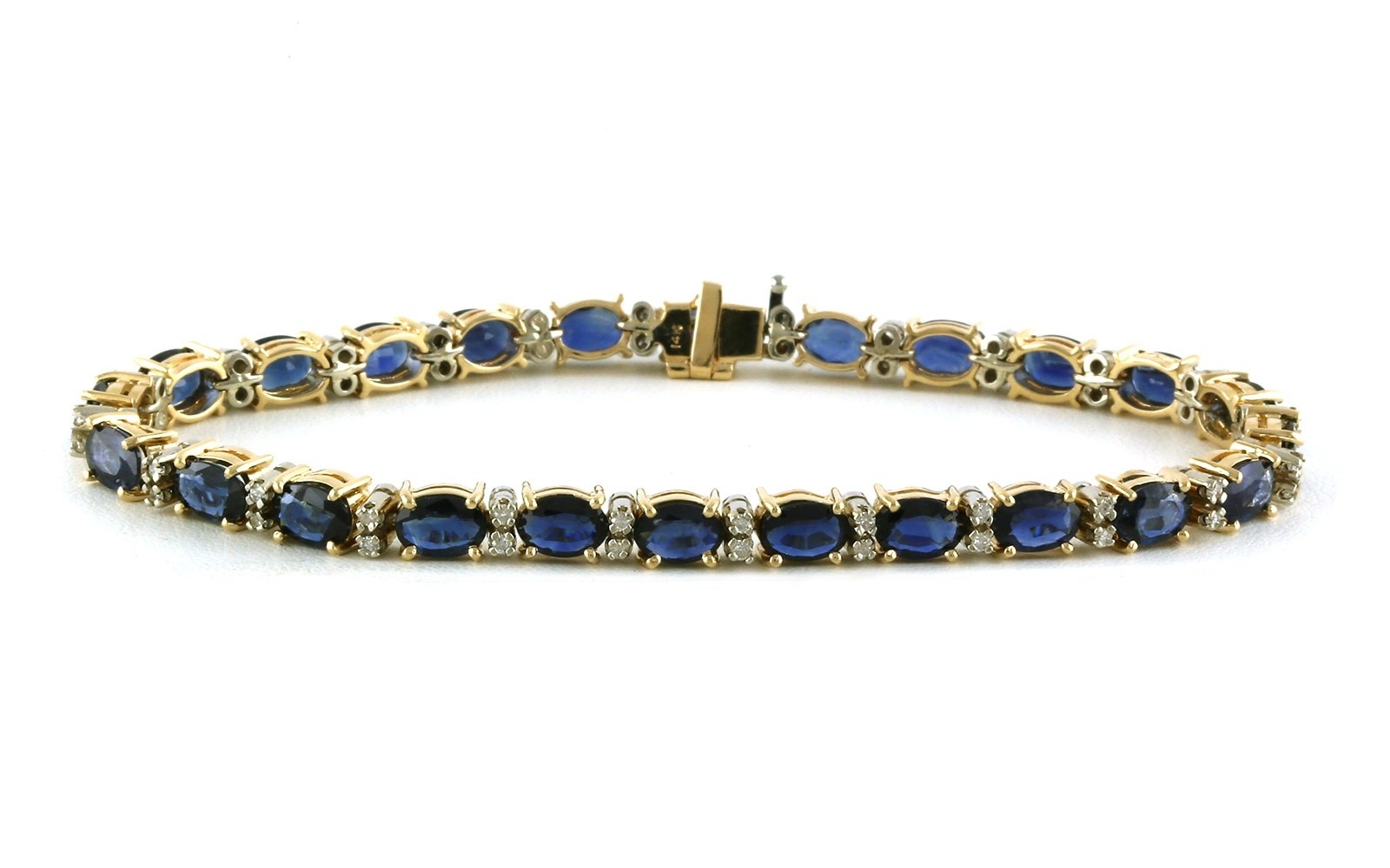 Estate Piece: Sapphire and Diamond Line "Tennis" Bracelet in Yellow Gold(10.50cts TWT)