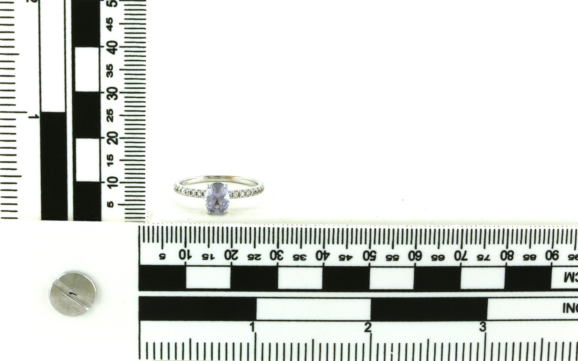 Estate Piece: 4-Prong Montana Sapphire and Diamond accented U-Cup Shank Ring in White Gold (1.15cts TWT) scale