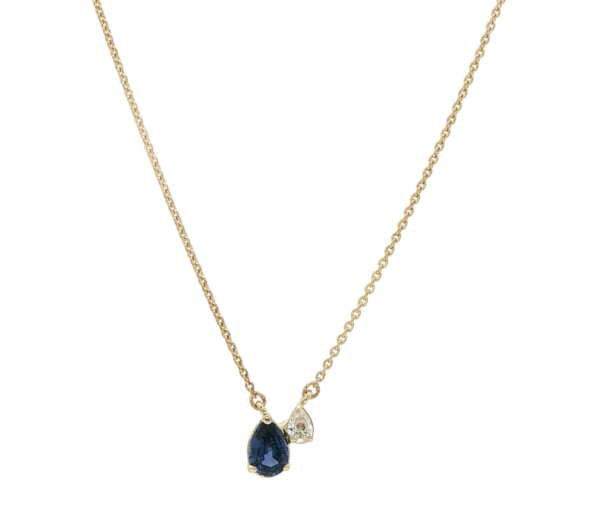 2-Stone Montana Yogo Sapphire and Diamond Necklace in Yellow Gold (0.45cts TWT)