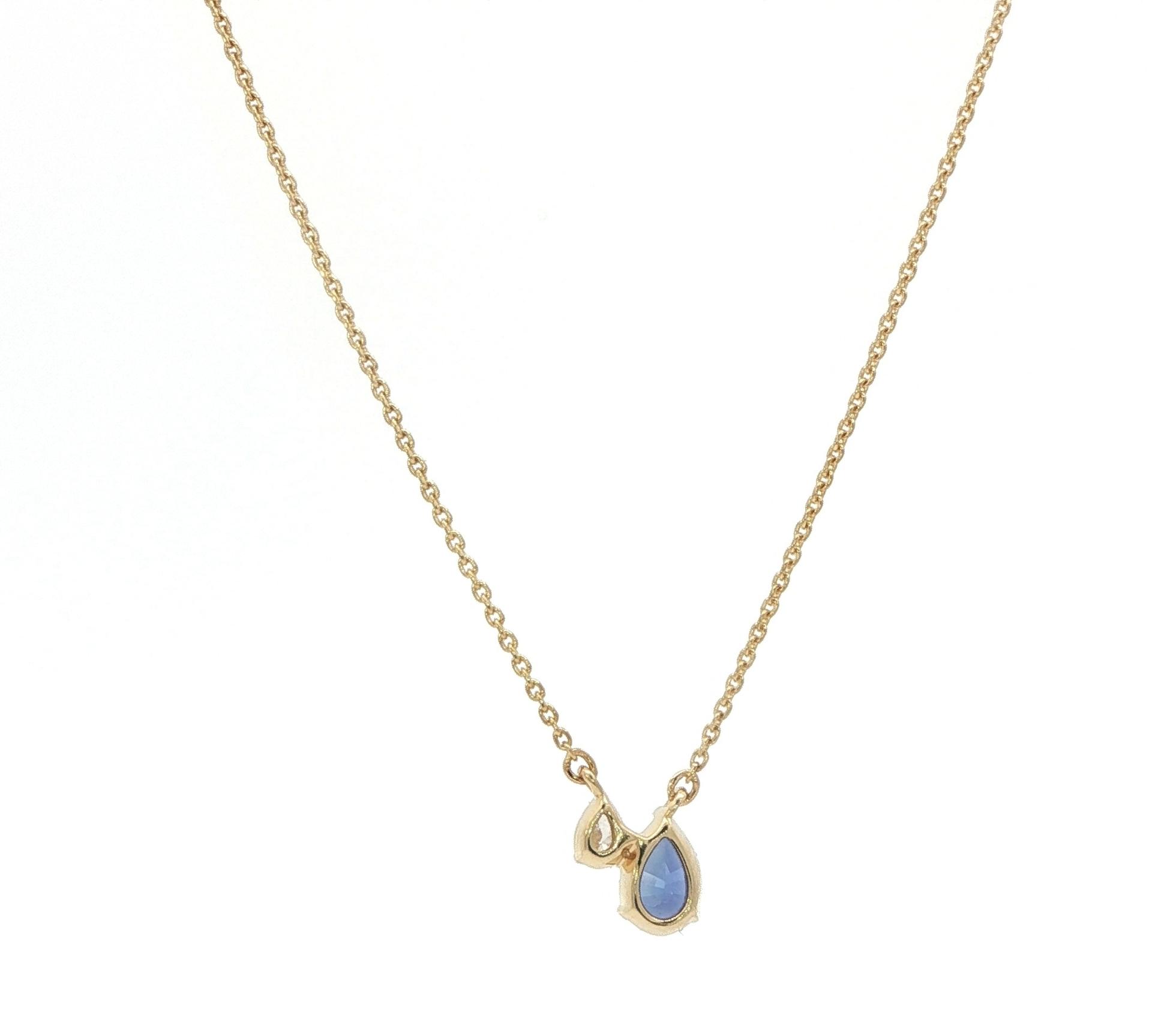 2-Stone Montana Yogo Sapphire and Diamond Necklace in Yellow Gold (0.45cts TWT) back