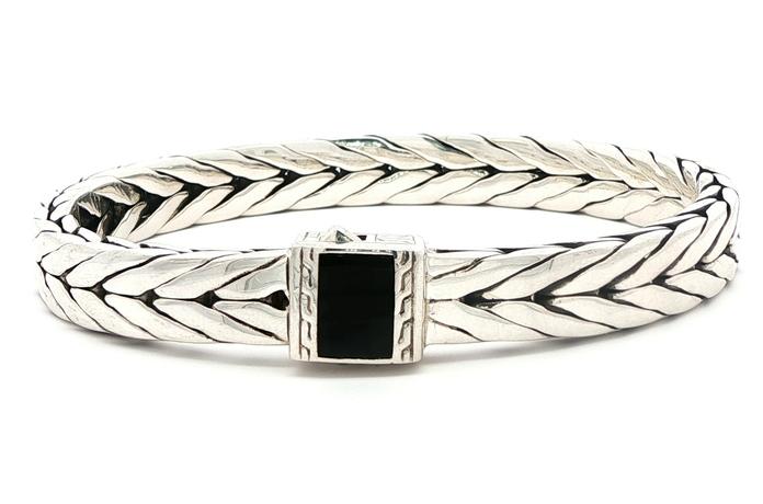 content/products/Estate Piece: John Hardy Woven Wide Onyx Bracelet in Sterling Silver
