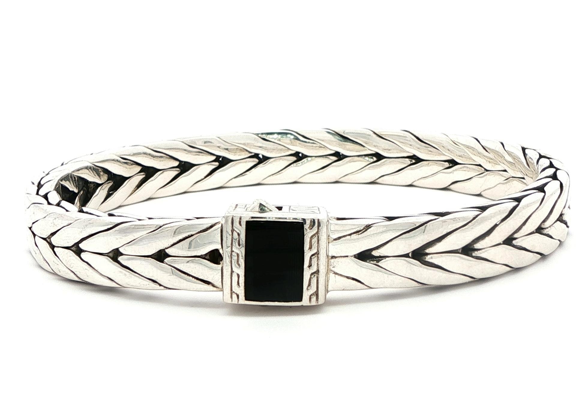 Estate Piece: John Hardy Woven Wide Onyx Bracelet in Sterling Silver