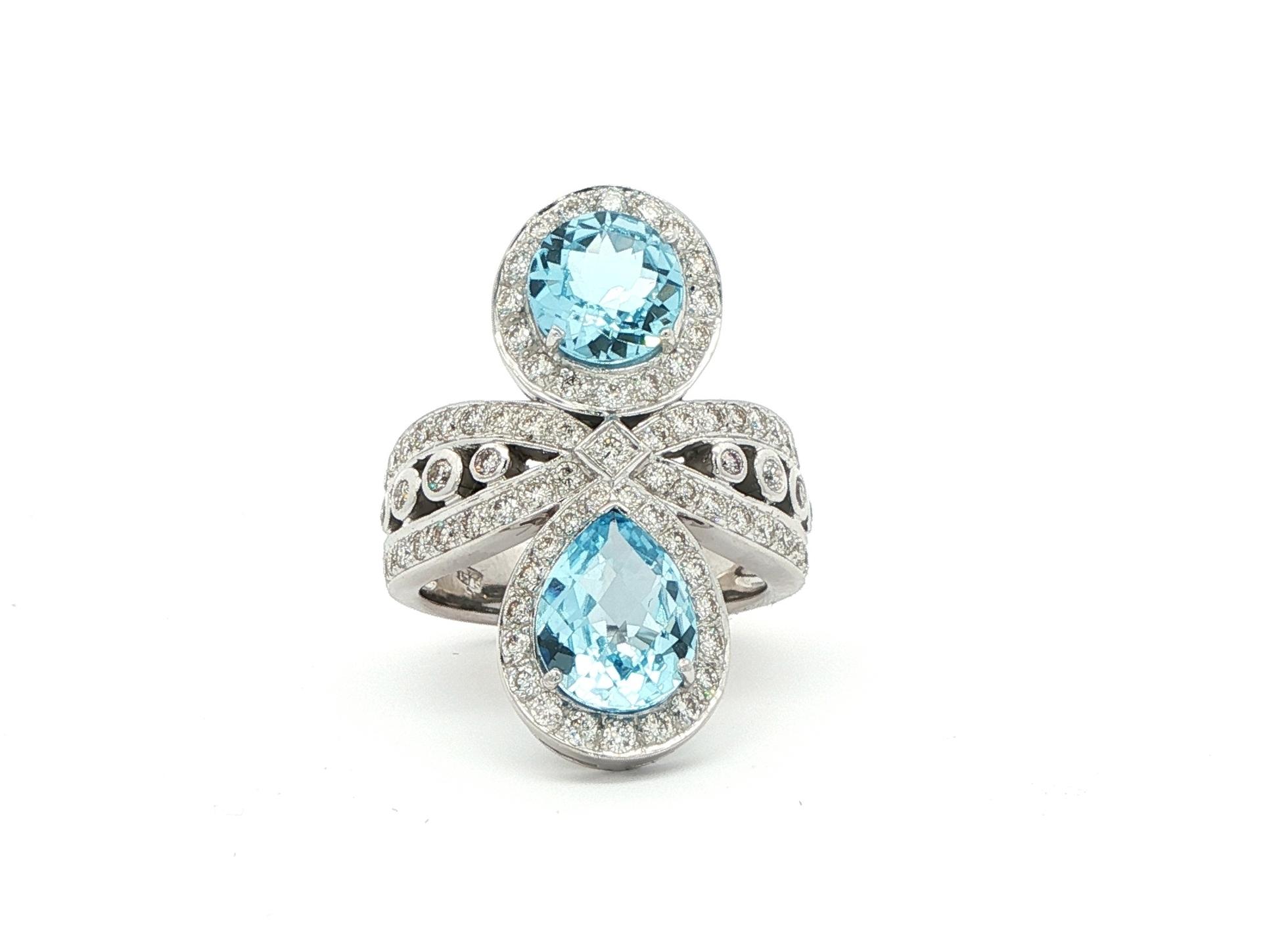 Estate Piece: 2-Stone Topaz and Diamond Ring in White Gold (1.00cts TWT)