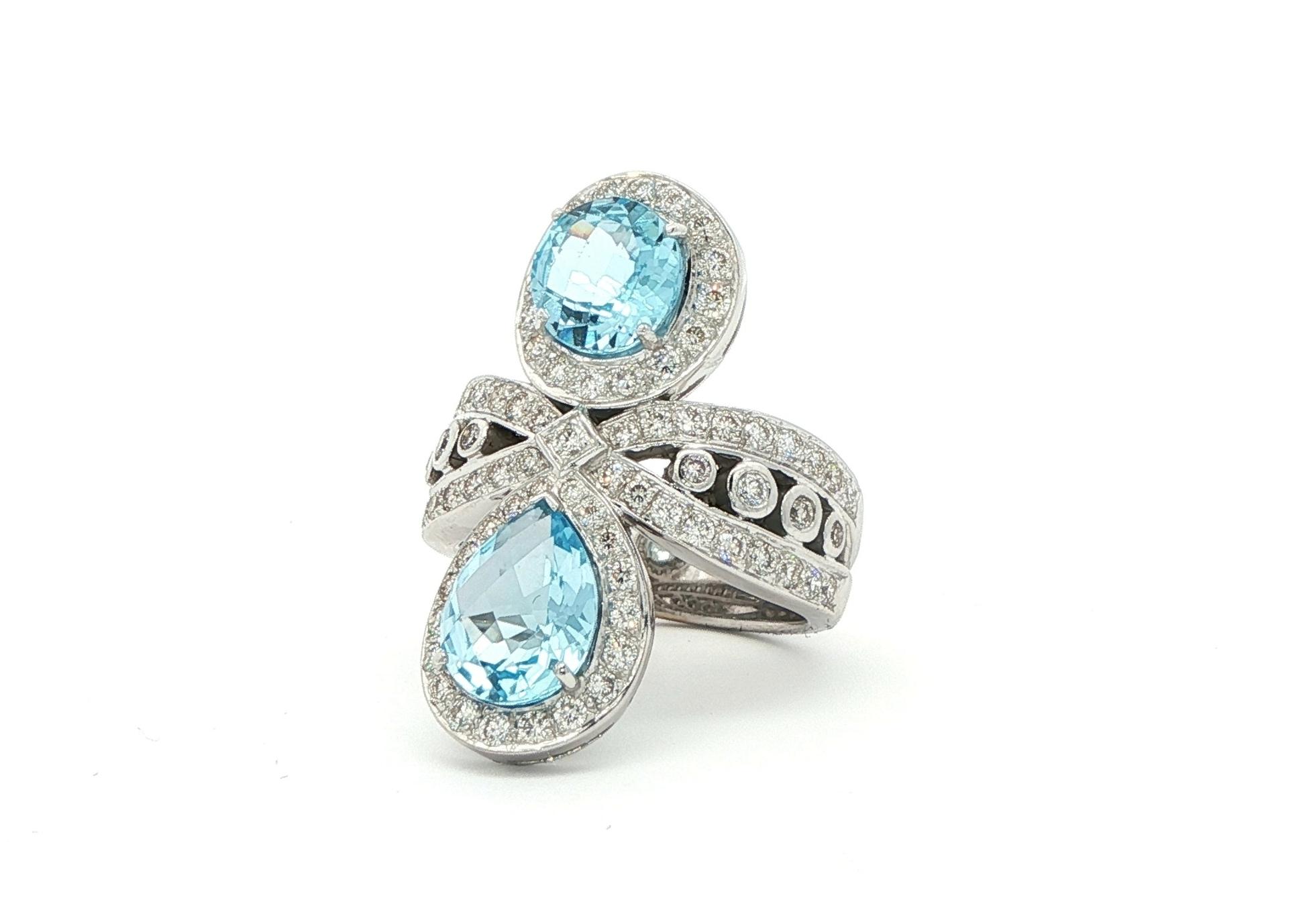 Estate Piece: 2-Stone Topaz and Diamond Ring in White Gold (1.00cts TWT) angled