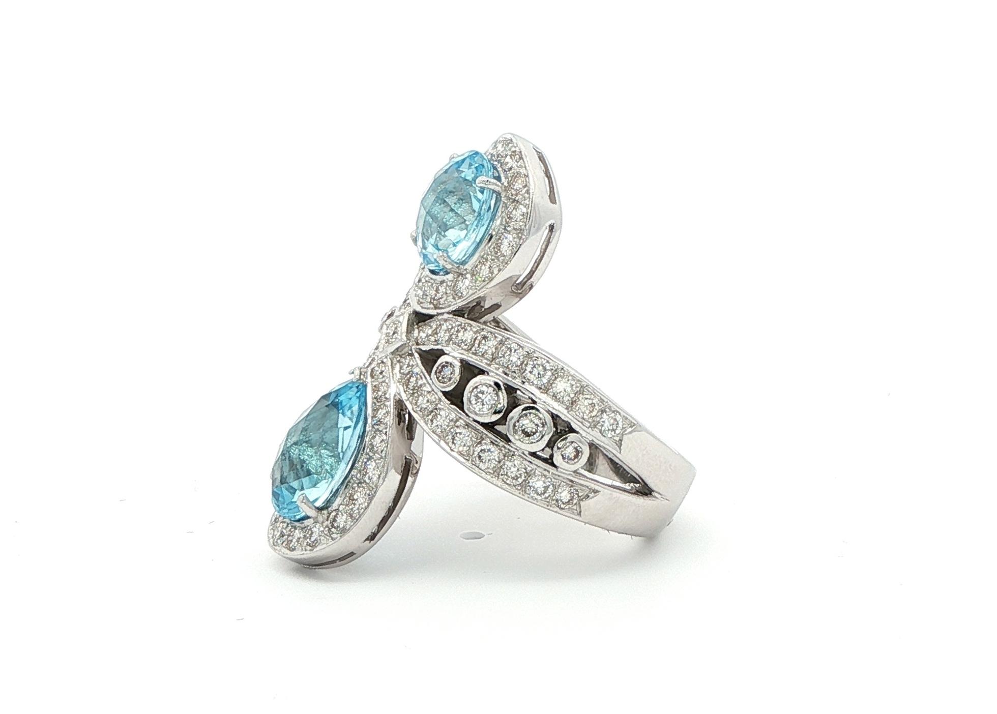 Estate Piece: 2-Stone Topaz and Diamond Ring in White Gold (1.00cts TWT) side