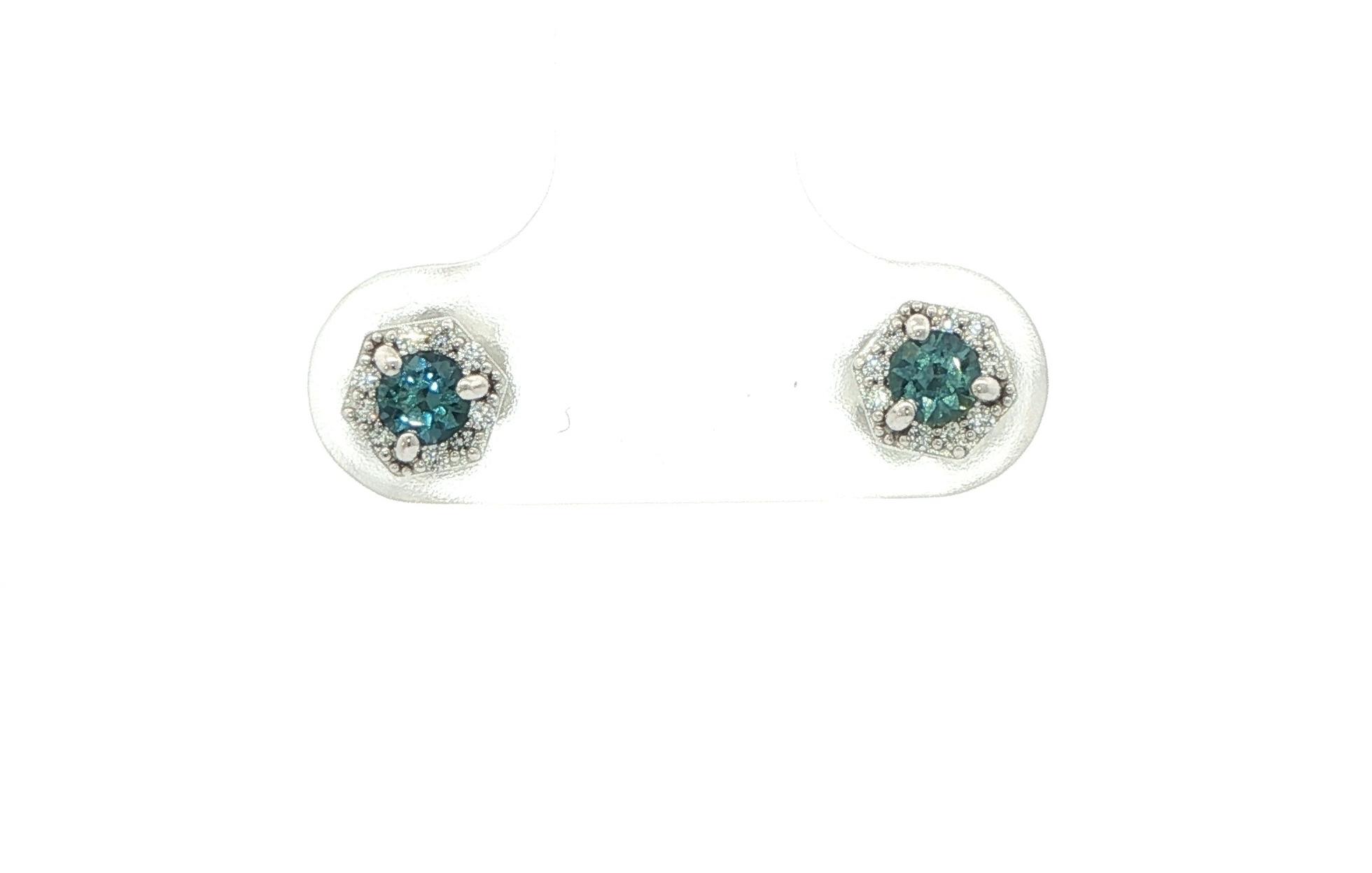 Montana Sapphire and Diamond Halo Stud Earrings in White Gold (0.30cts TWT)